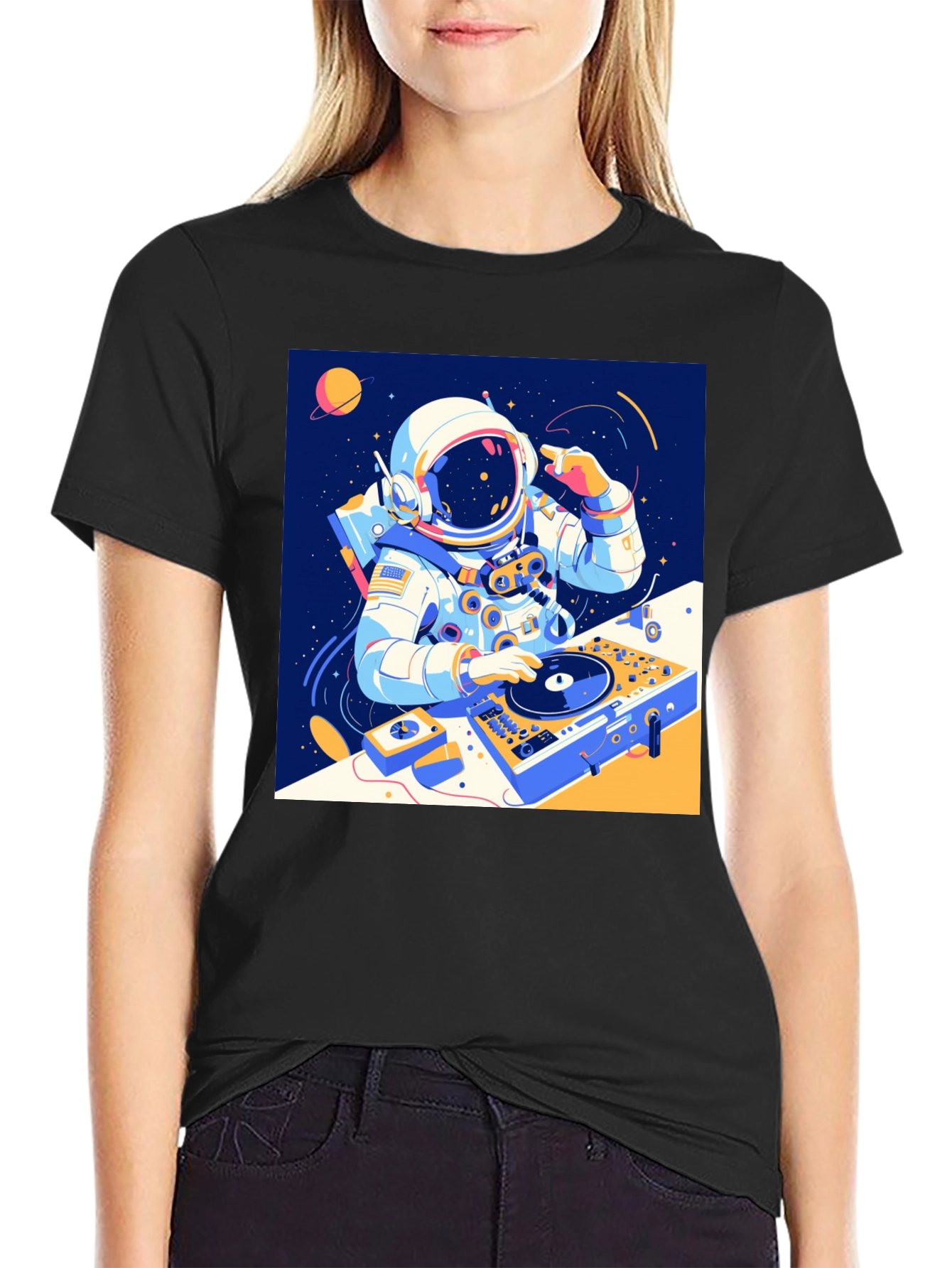 Black Astronaut DJ Graphic T-Shirt - Space Music view 2