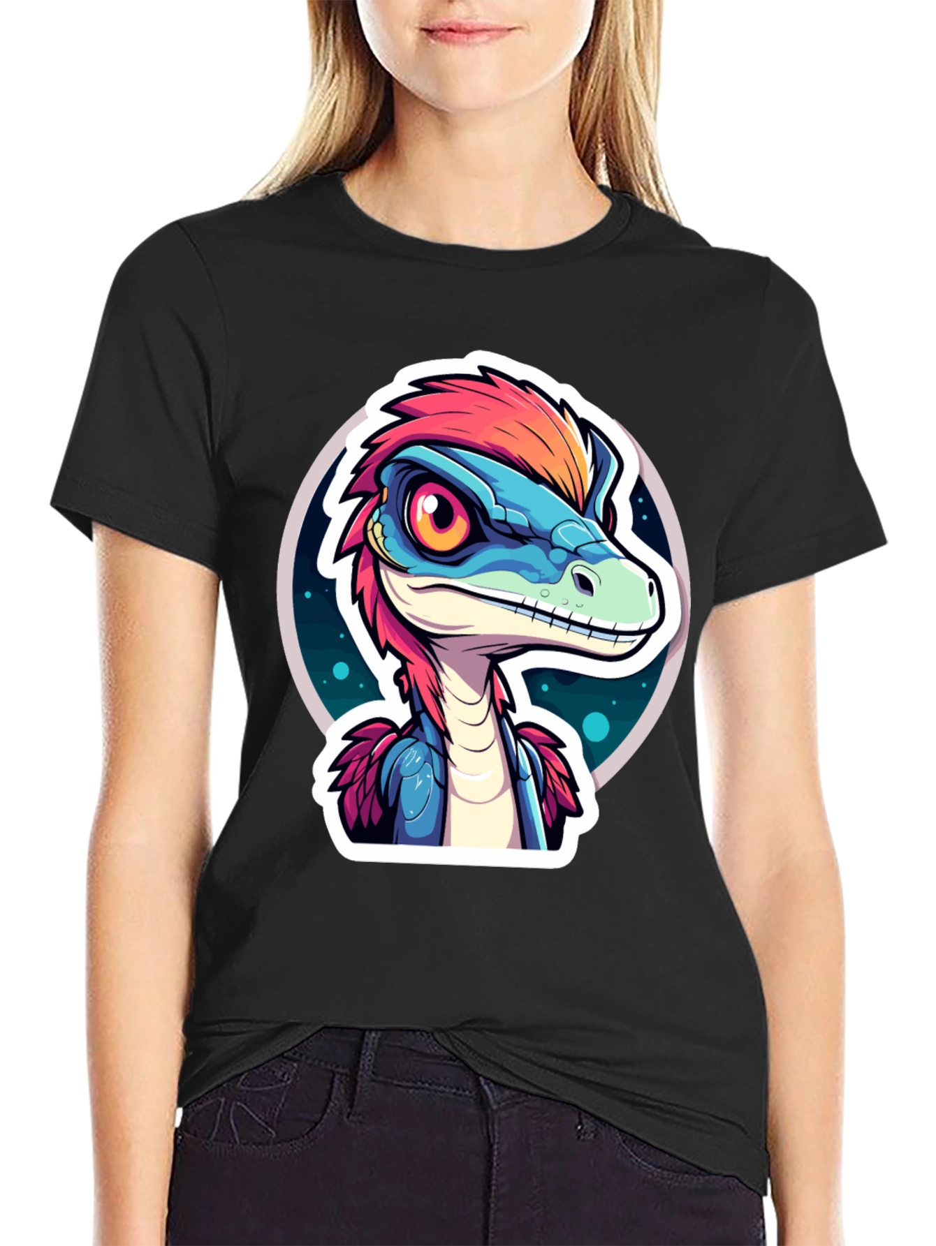 Black Dino T-Shirt: Cartoon Raptor Design view 2