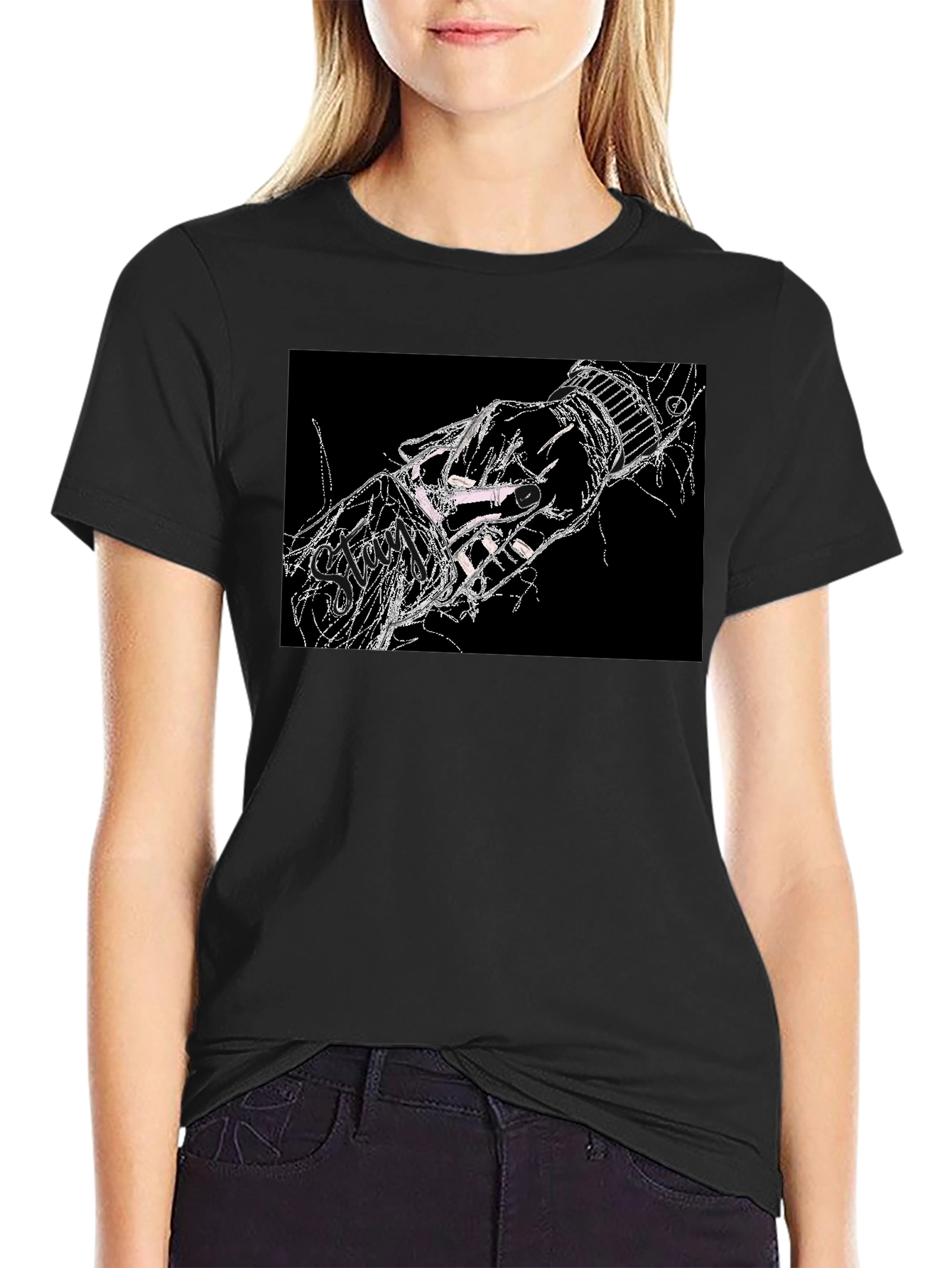 Black Abstract Hand Graphic Black T-Shirt view 2
