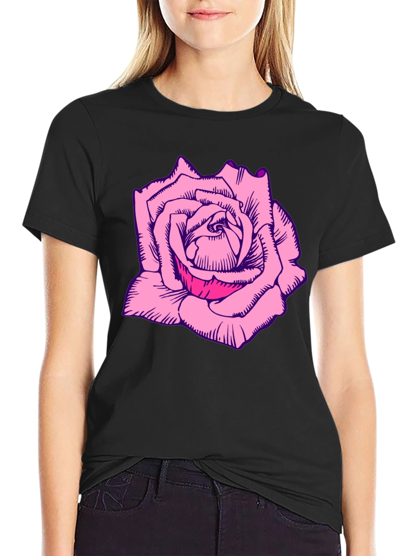 Black Rose Graphic Tee - Bold Black T-Shirt view 2