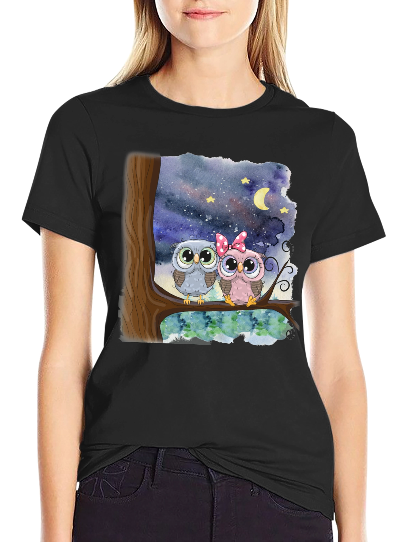 Owl Couple Graphic Tee - Night Sky Design - 2