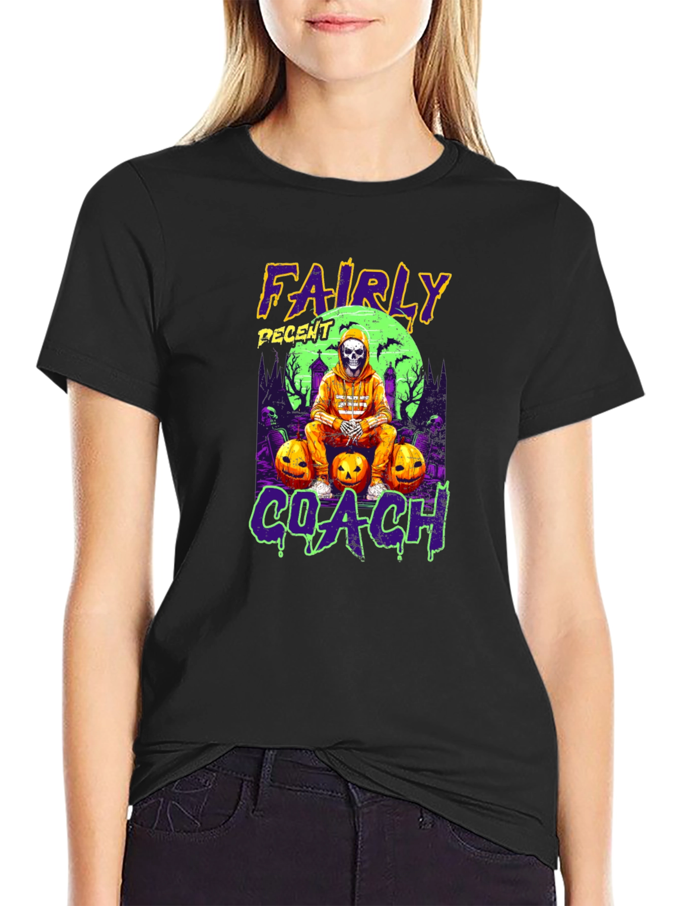 Black Fairly Decent Coach Halloween Skeleton T-Shirt view 2