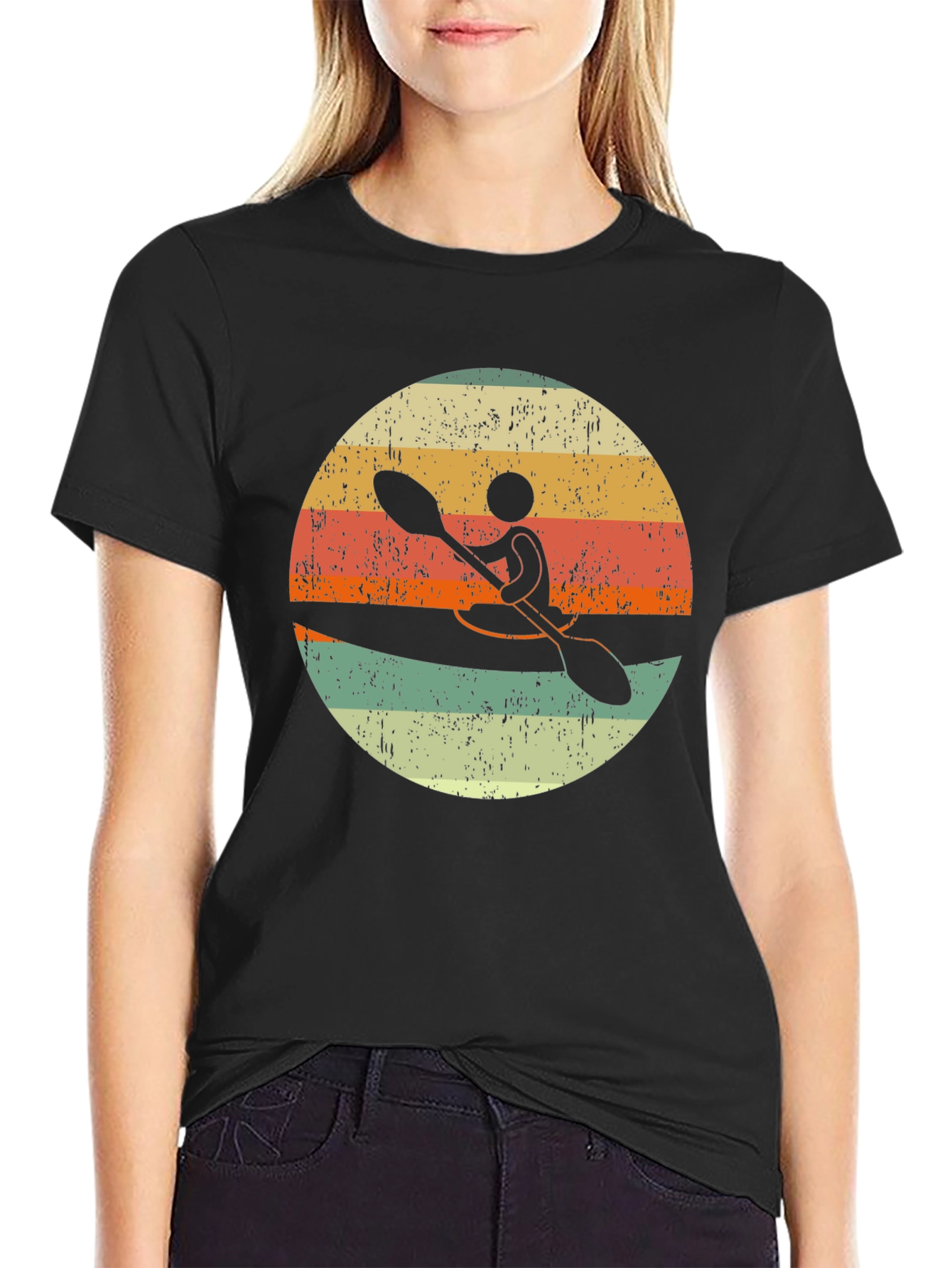 Black Vintage Kayak Sunset T-Shirt view 2