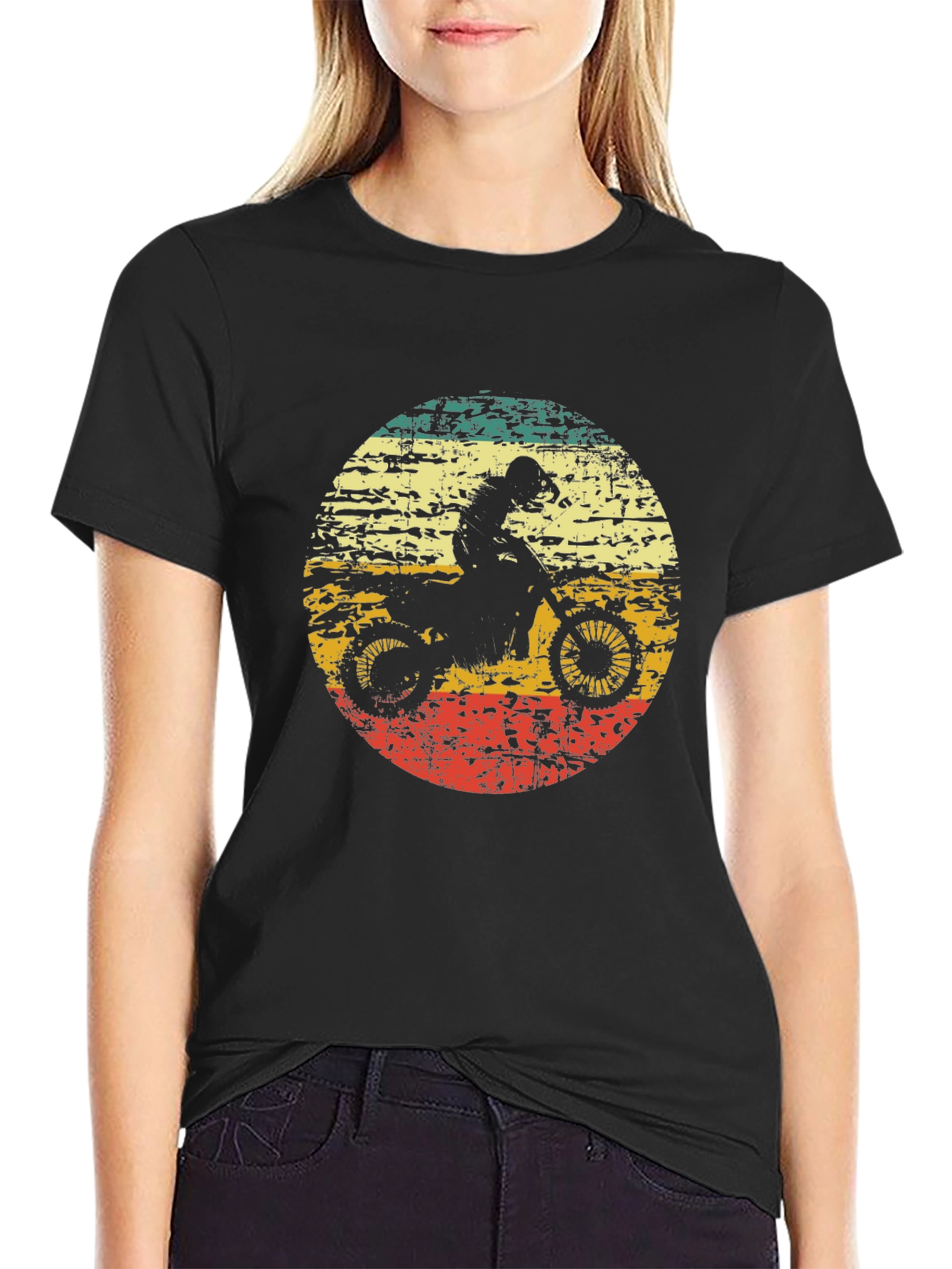 Black Vintage Motocross Rider T-Shirt - Black view 2