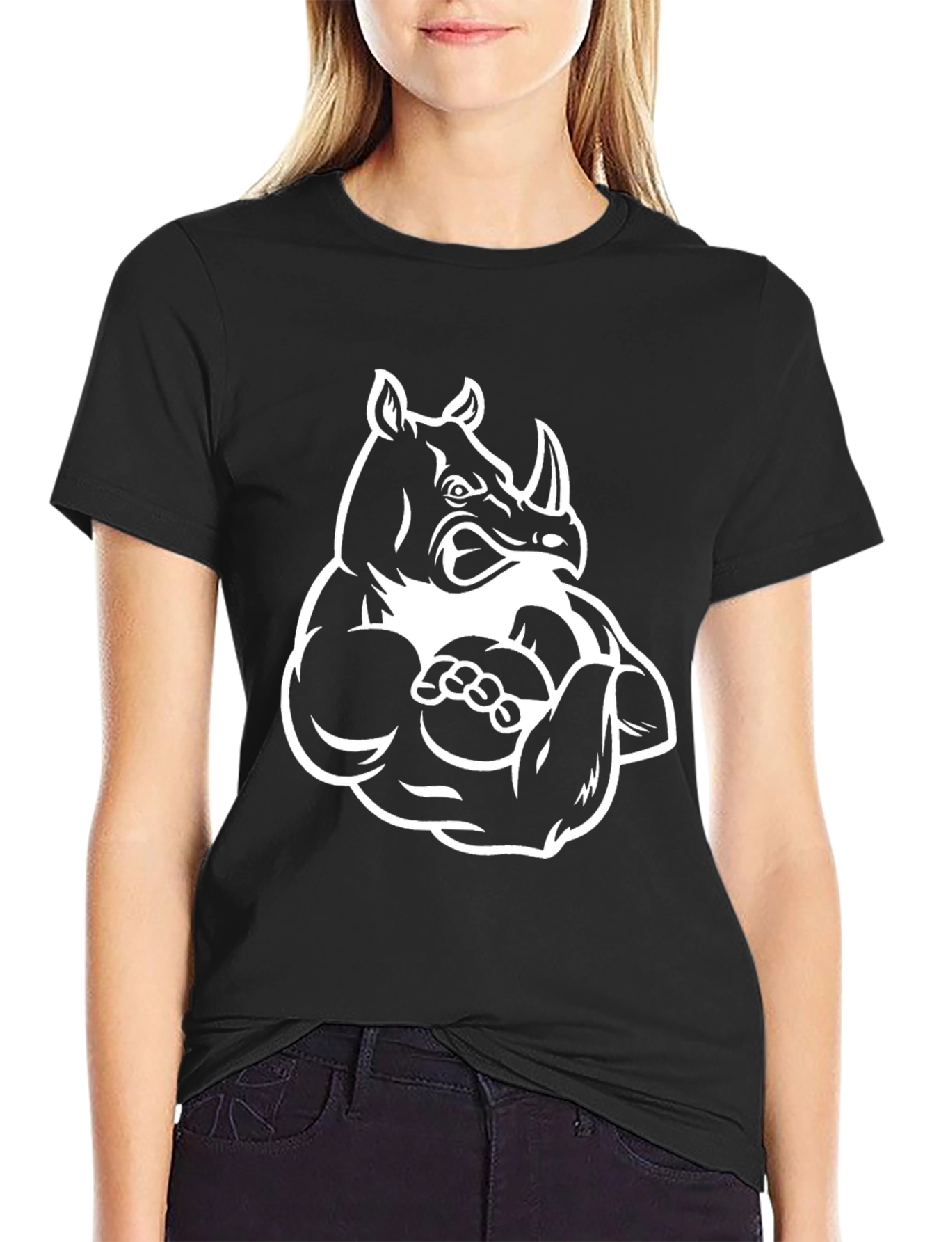 Black Rhino Gym Beast Black T-Shirt - Muscled Animal Tee view 2