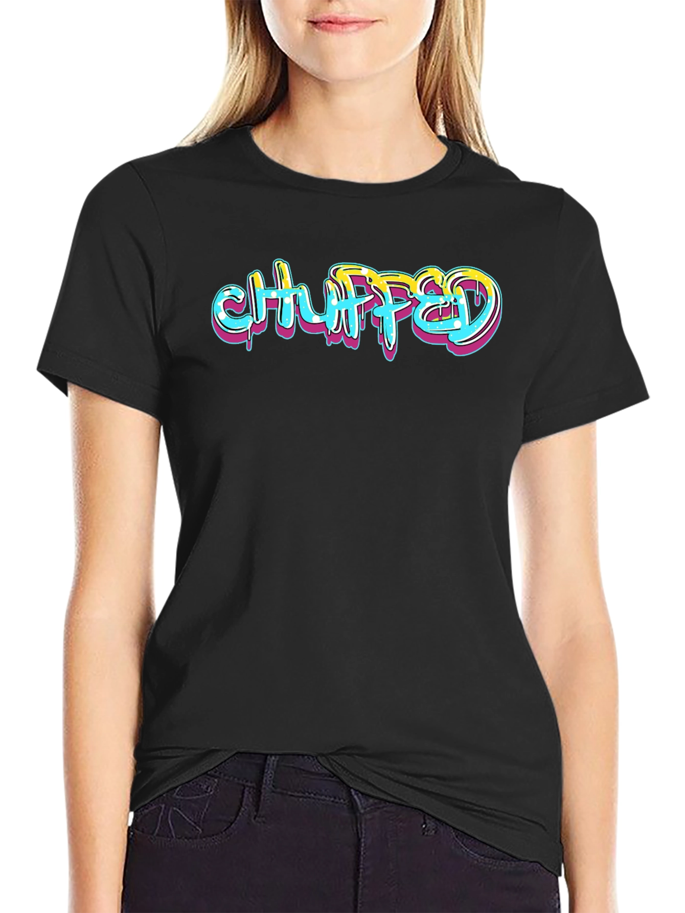 Black "Chuffed" Graphic Print Black T-Shirt view 2