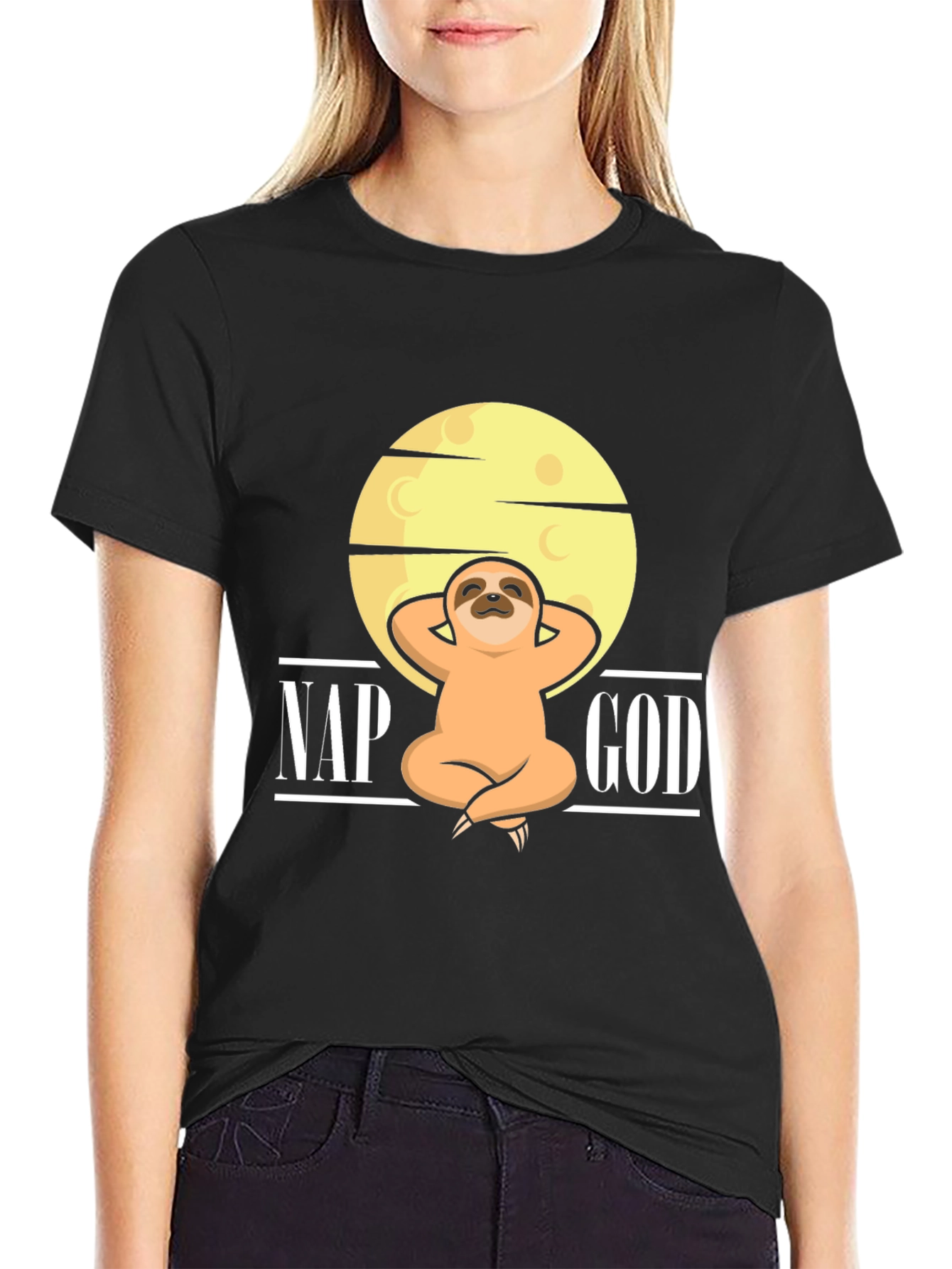 Black Nap God Sloth Graphic T-Shirt - Relax in Style view 2