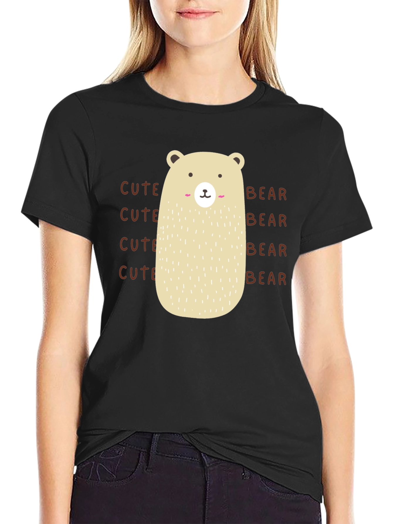 Black Cute Bear Graphic T-Shirt - Black Cotton Tee view 2