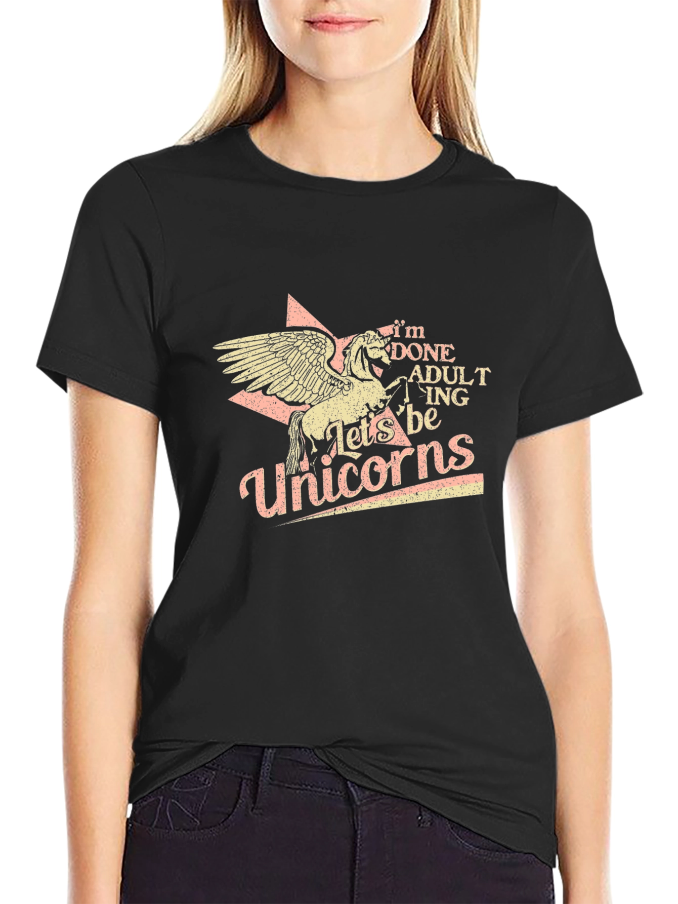 Black I'm Done Adulting Let's Be Unicorns T-Shirt view 2