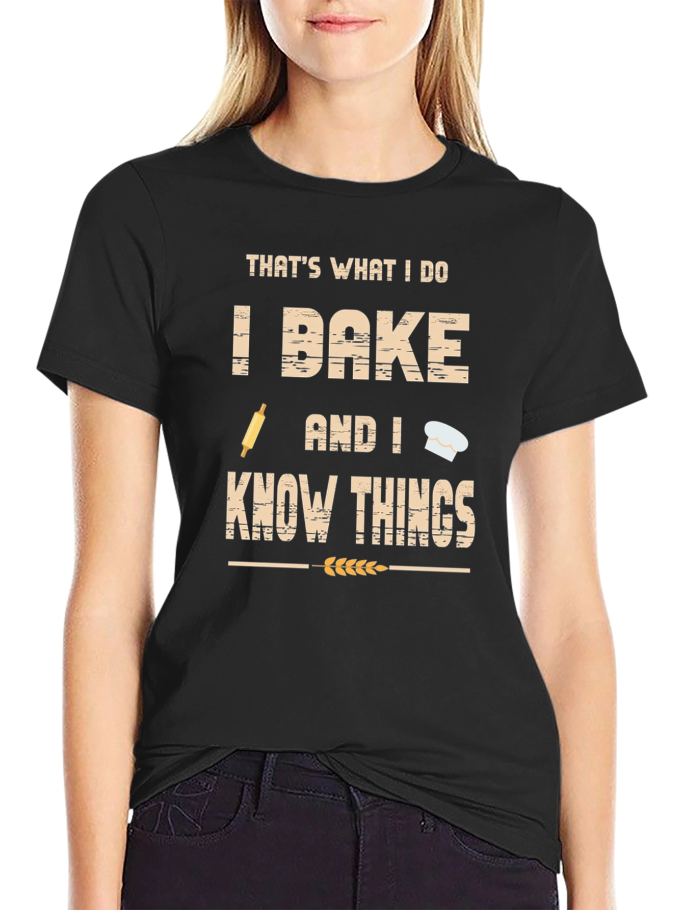 Black I Bake and I Know Things Funny Baker T-Shirt view 2