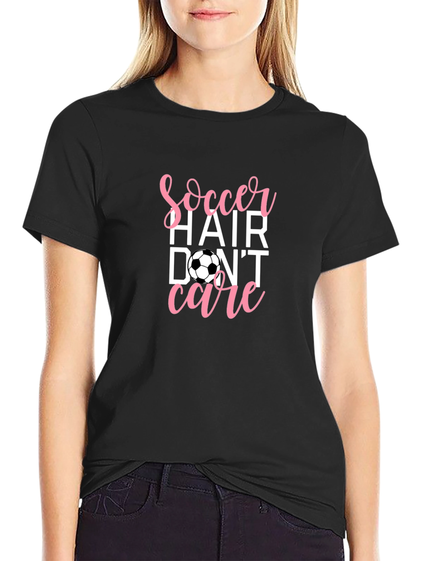 Black Soccer Hair Don't Care Graphic Tee view 2