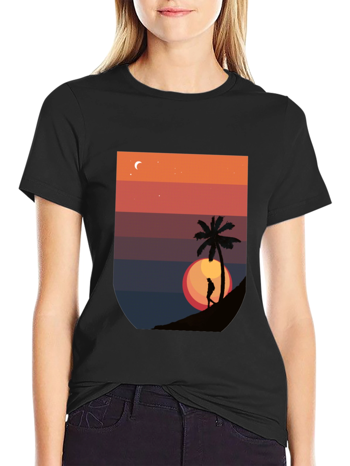 Black Sunset Palm Graphic T-Shirt - Men's Black Tee view 2