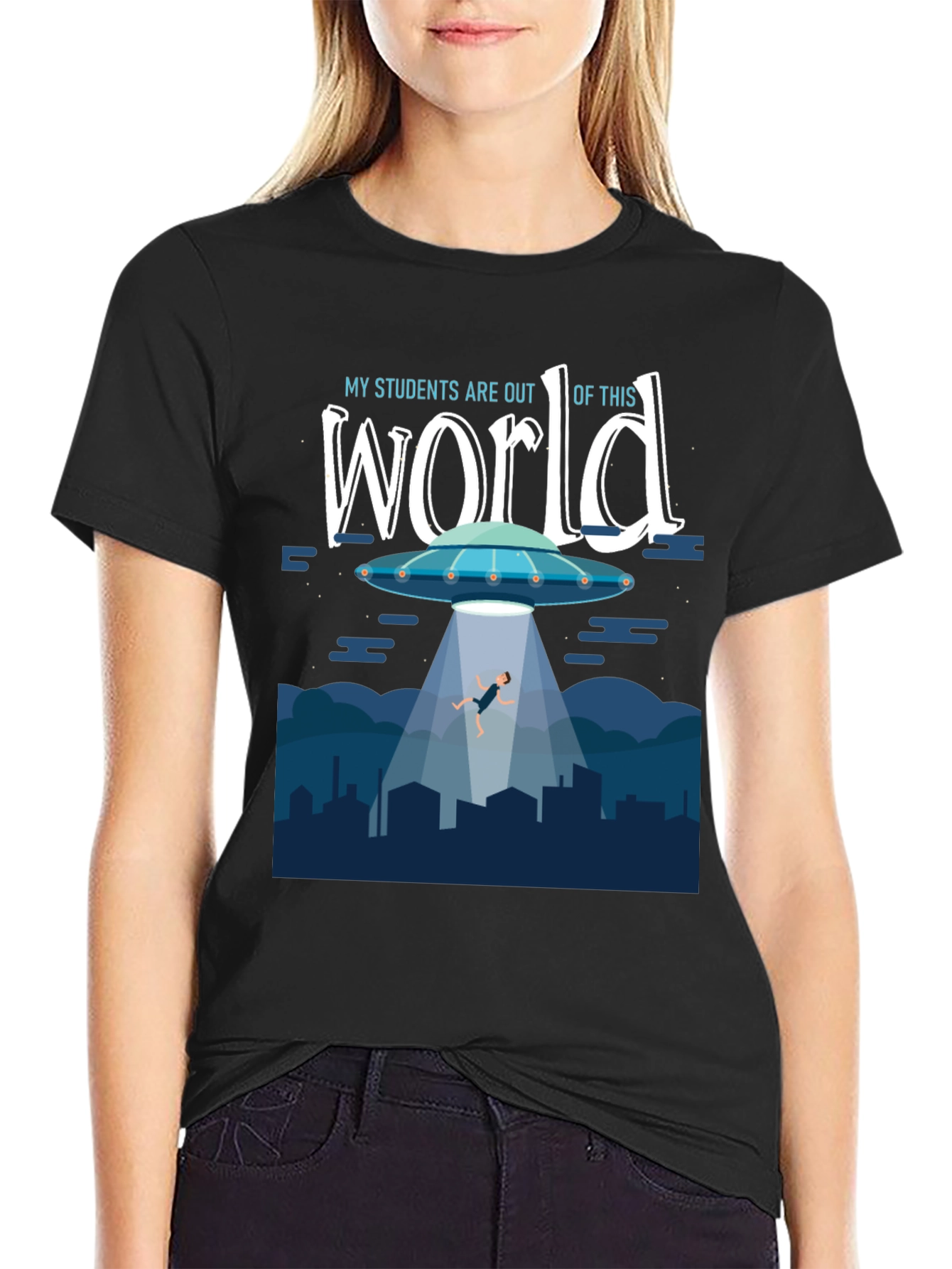 Black Out Of This World Teacher T-Shirt view 2