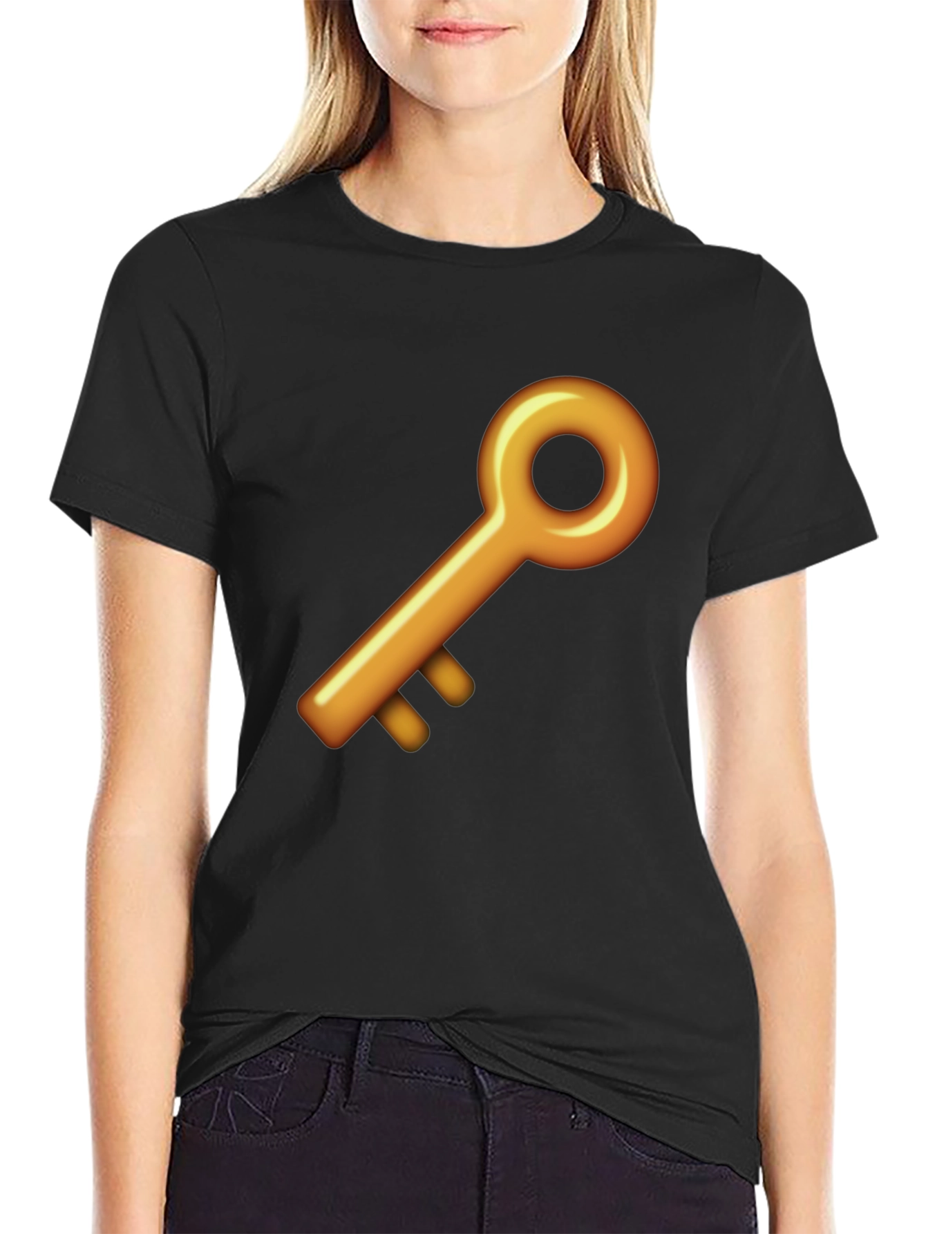 Black Golden Key Graphic Black T-Shirt view 2
