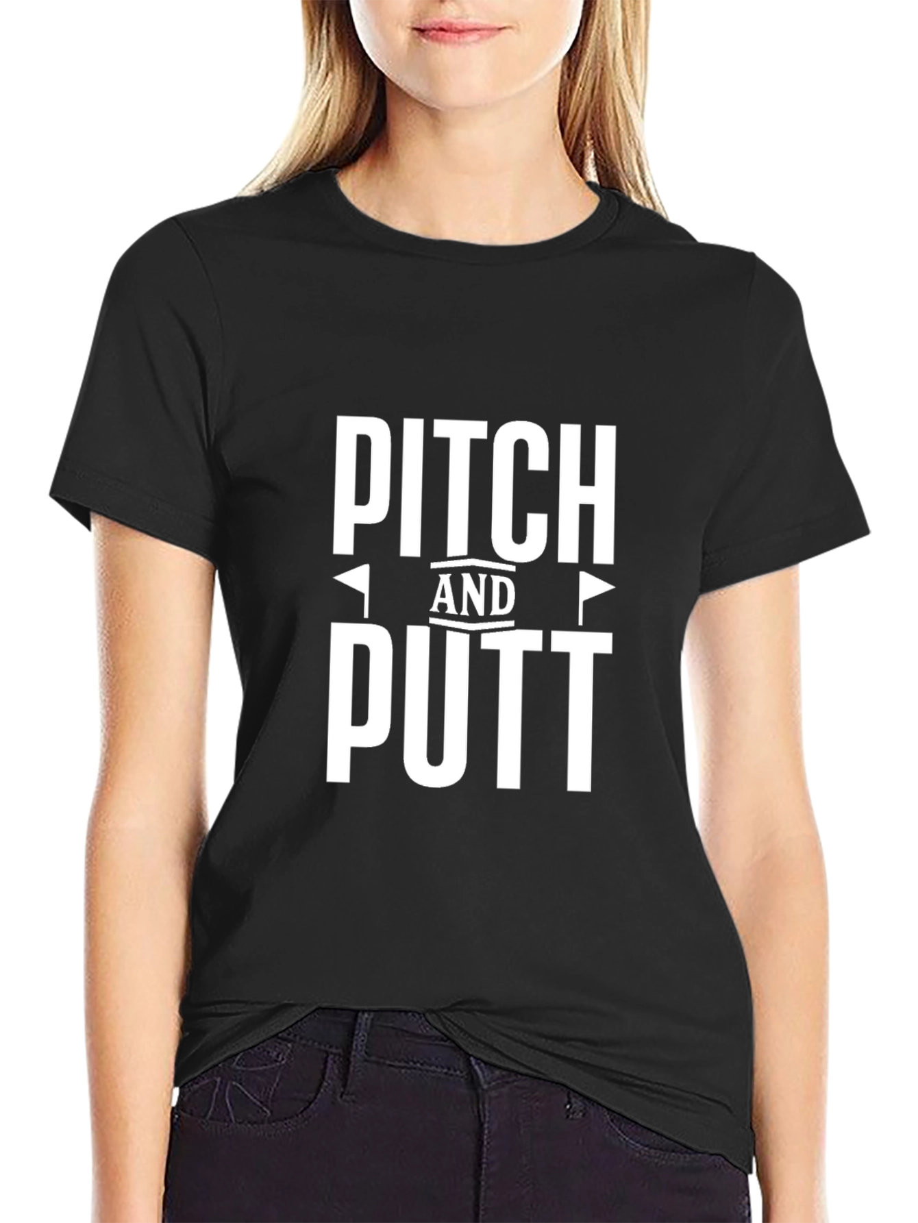 Black Pitch and Putt Golf Tee - Black Cotton Blend view 2