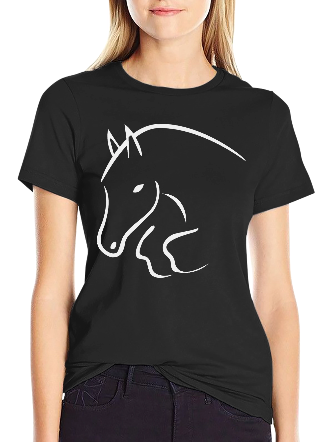 Black Horse Graphic Tee - Stylish Animal Design T-Shirt - 2