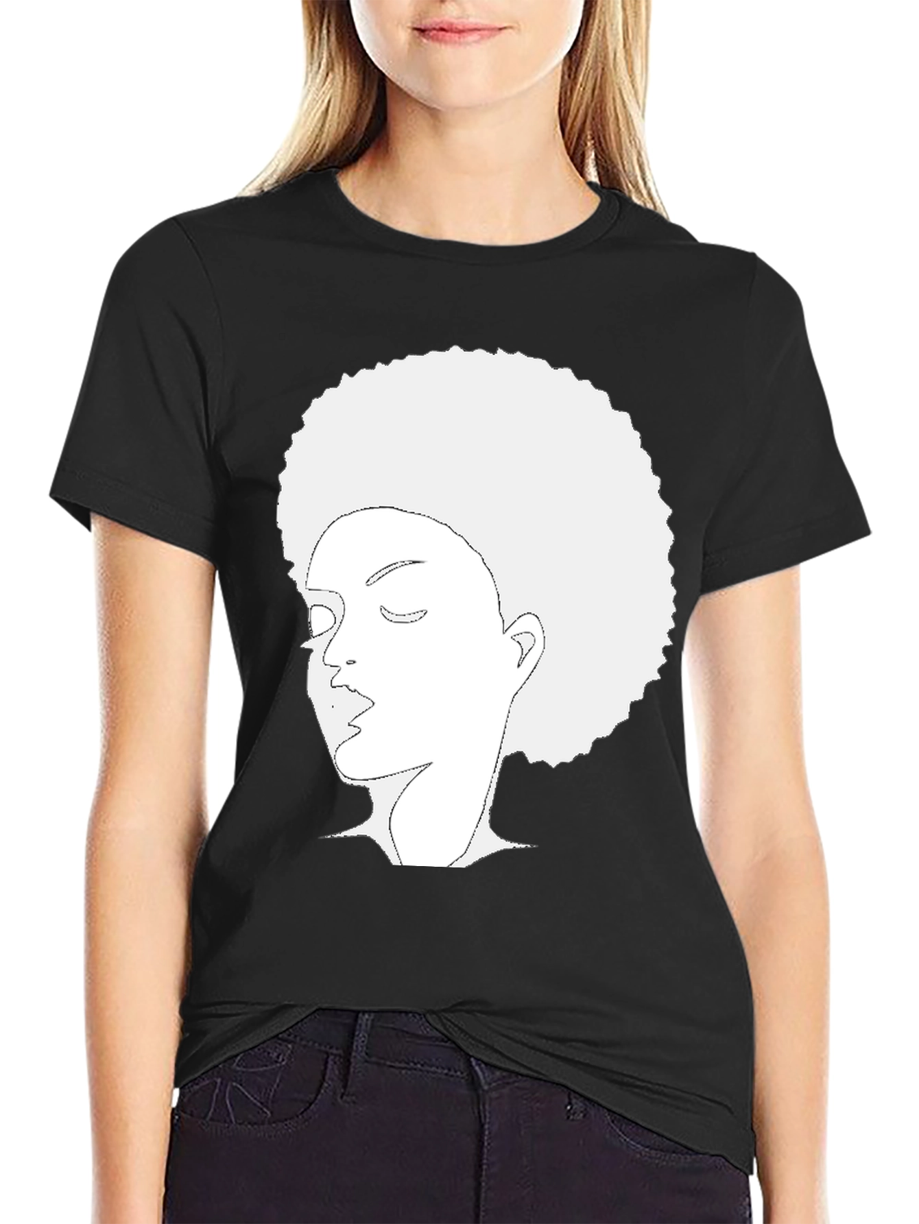 Black Afro Woman Graphic Black Tee view 2