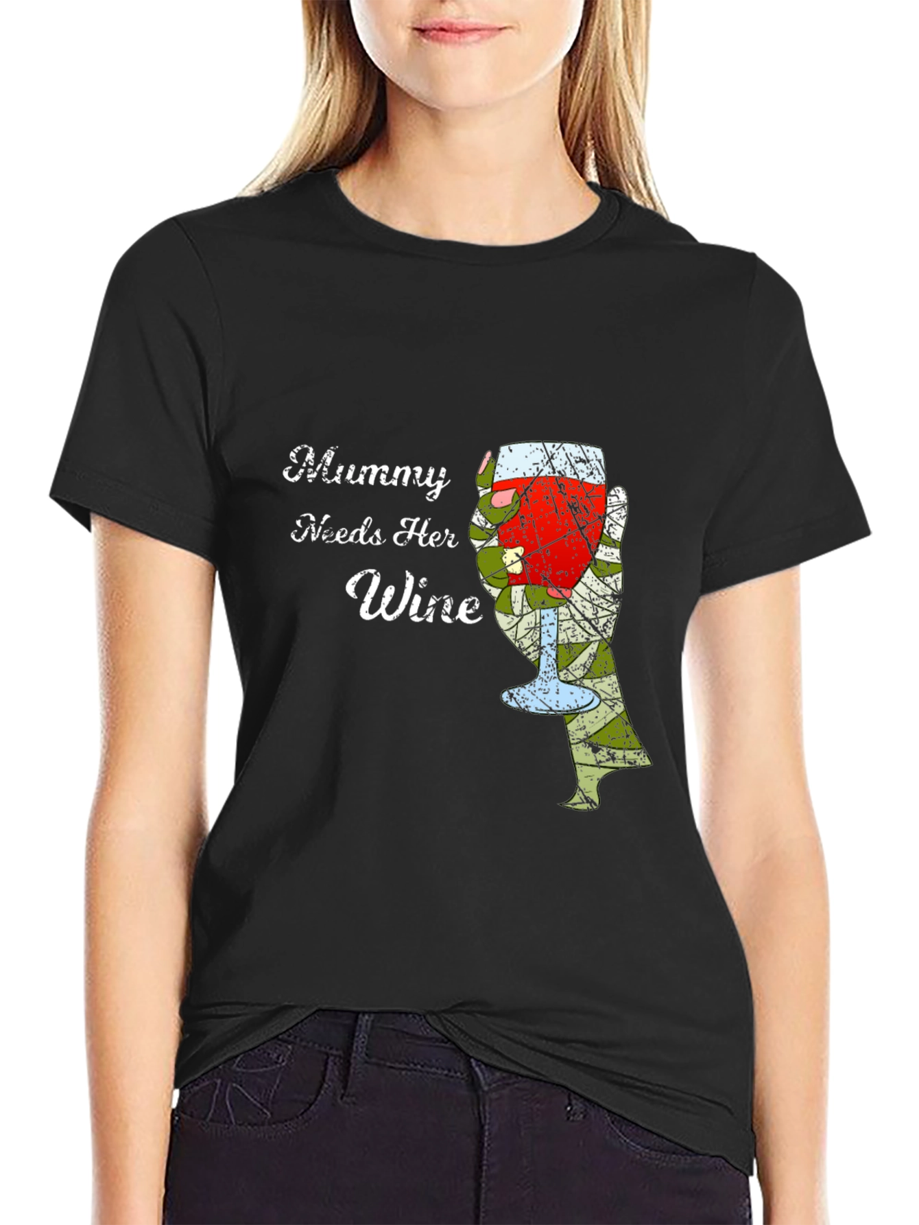 Black Mummy Needs Wine Graphic Tee - Novelty T-Shirt view 2