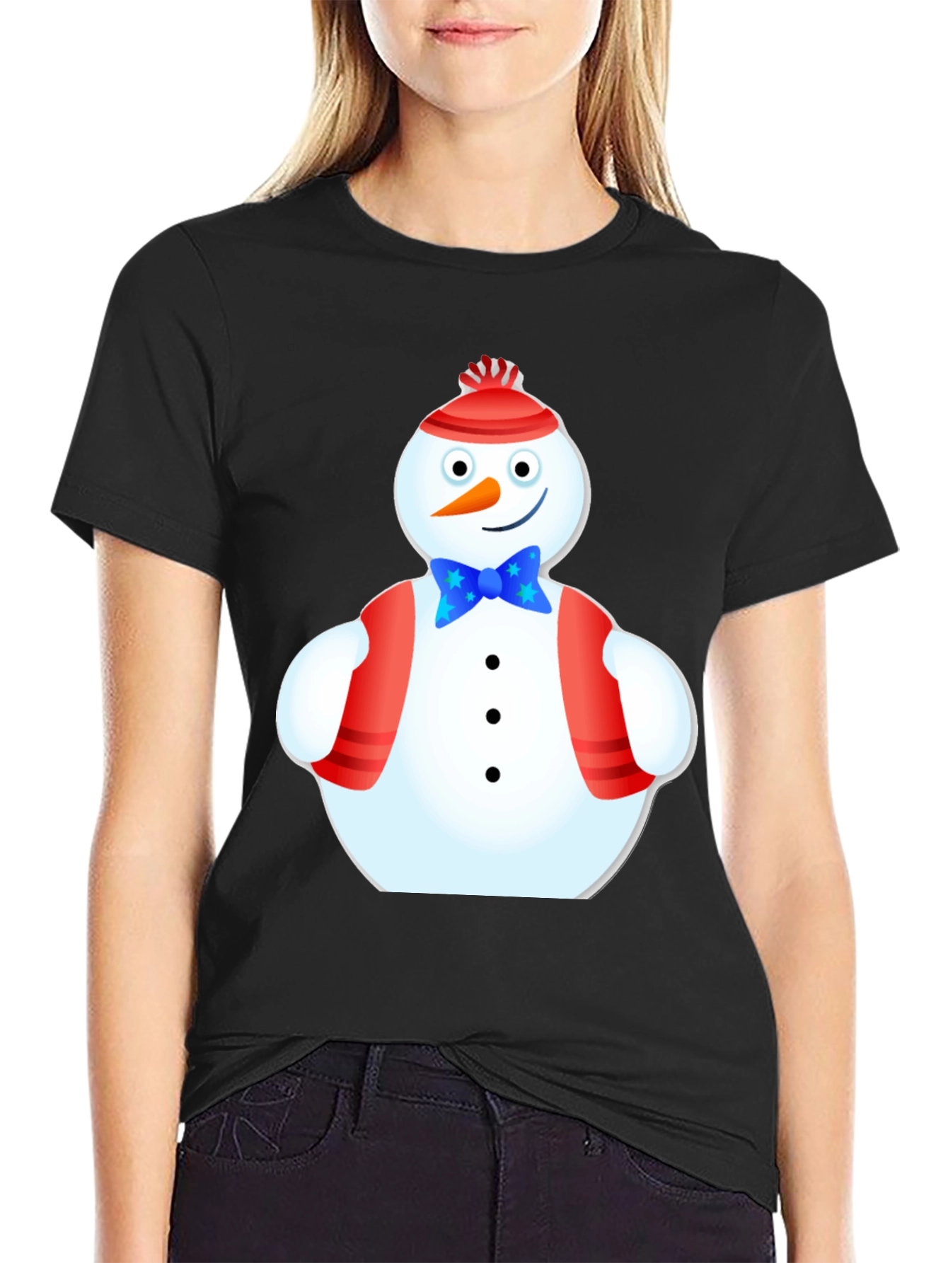 Black Festive Snowman T-Shirt - Holiday Cheer view 2