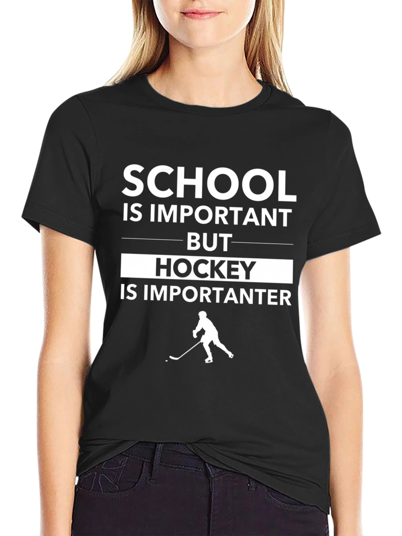 Black School Important Hockey Importanter T-Shirt view 2