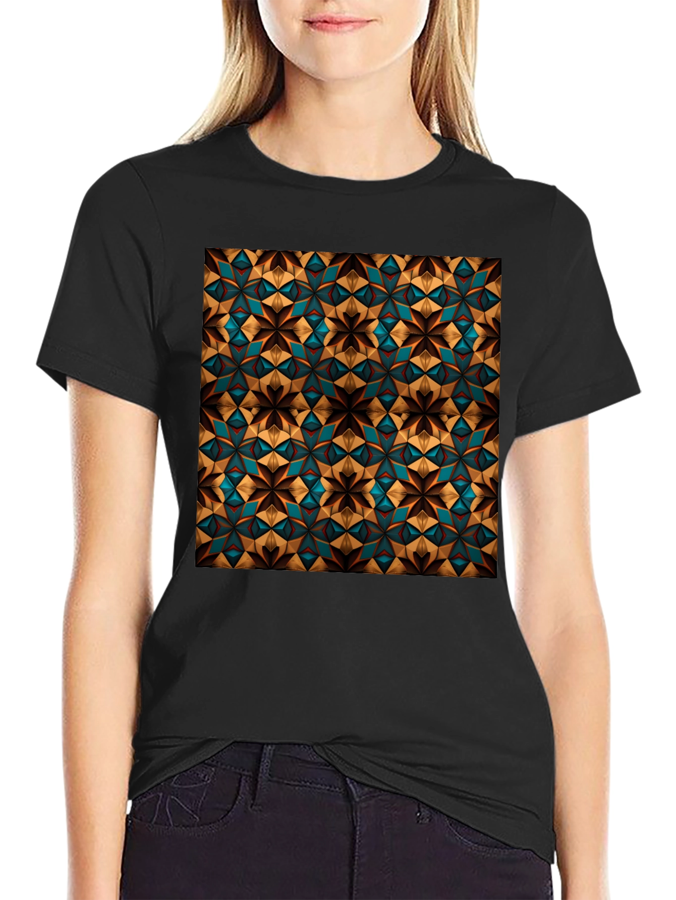 Black Geometric Pattern T-Shirt - Stylish Black Tee view 2