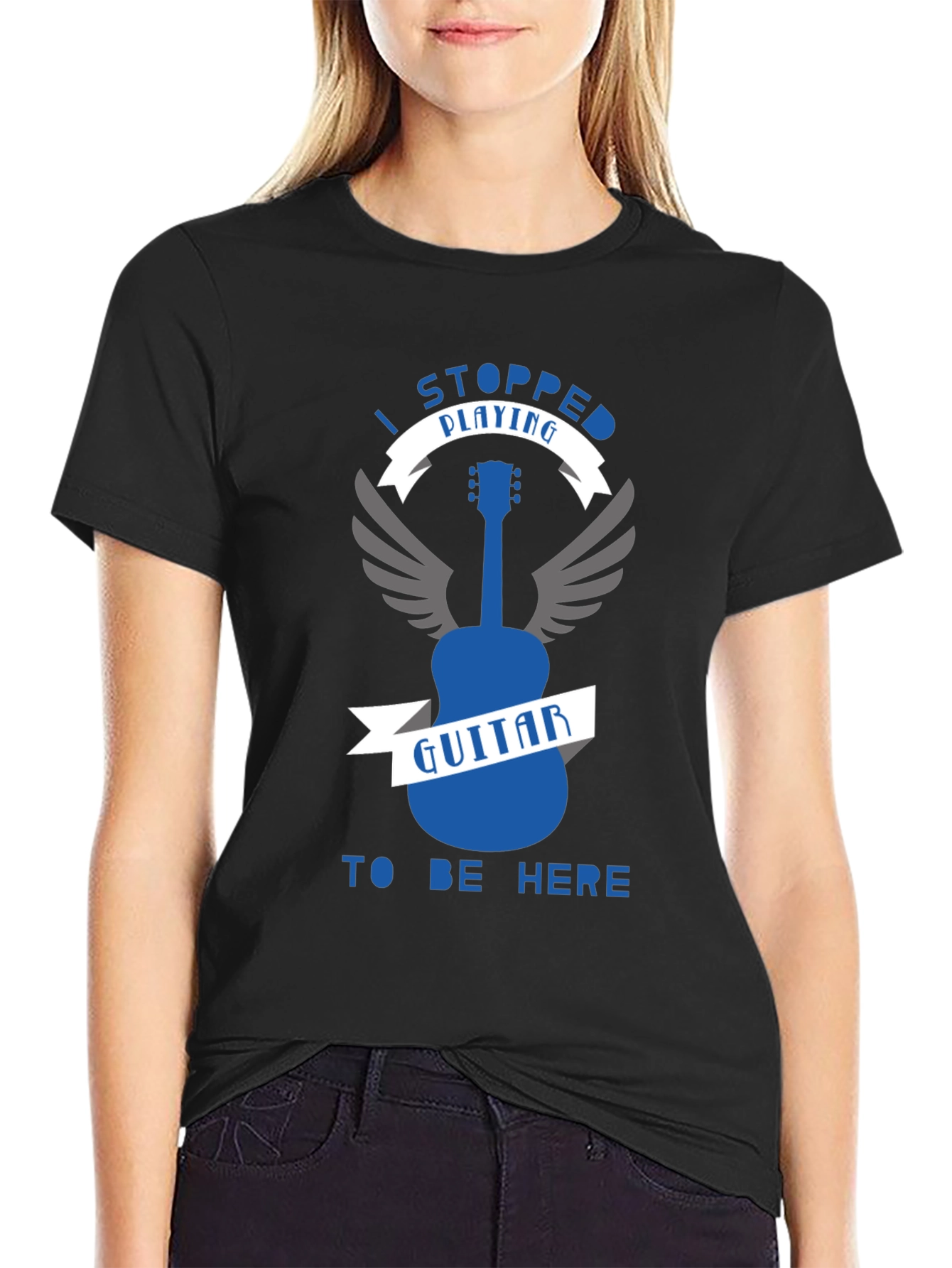 Black I Stopped Playing Guitar T-Shirt - Funny Musician Tee view 2