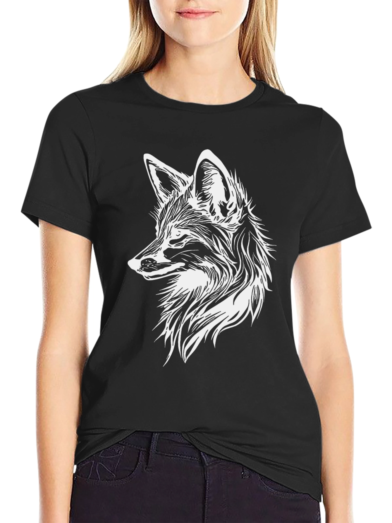 Black Black Fox Graphic Tee - Stylish Animal Print Shirt view 2