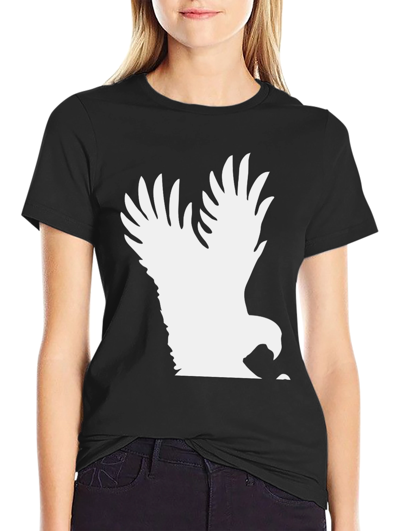 Black Eagle Graphic Tee - Bold Black Cotton T-Shirt view 2