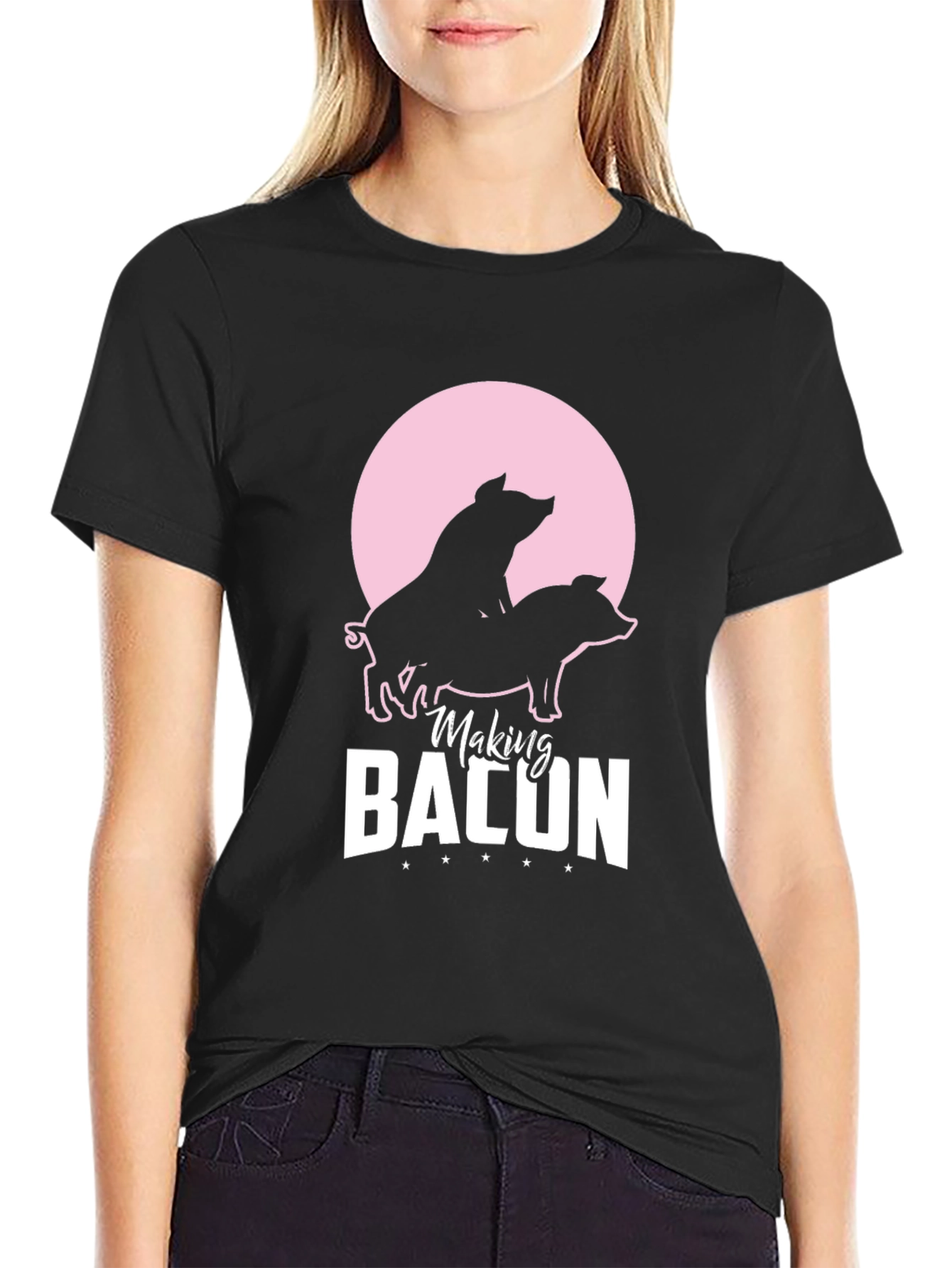 Black Making Bacon Graphic T-Shirt Funny Pig Design view 2