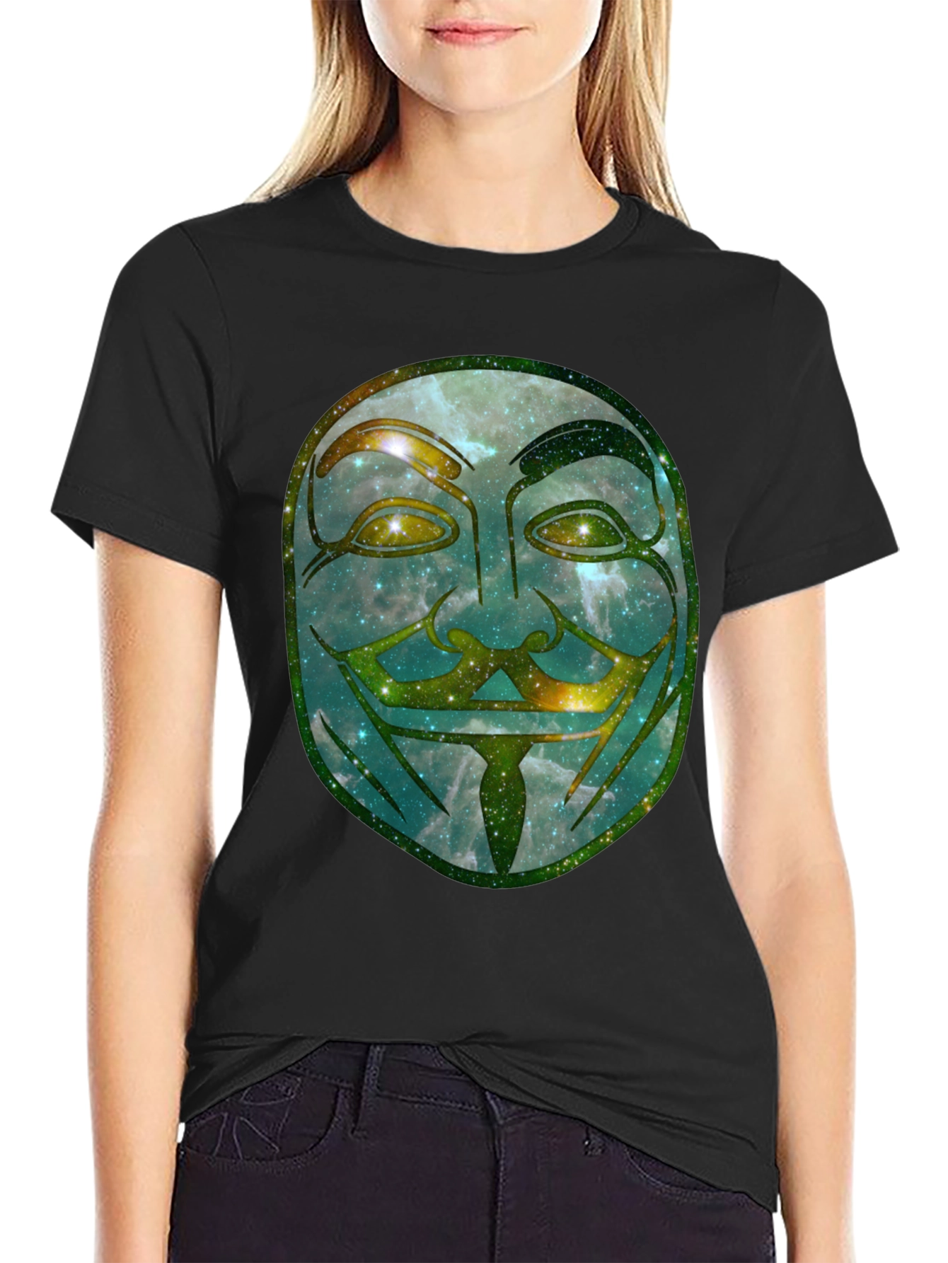 Black V for Vendetta Galaxy Mask Graphic Tee - Men's Black T-Shirt view 2