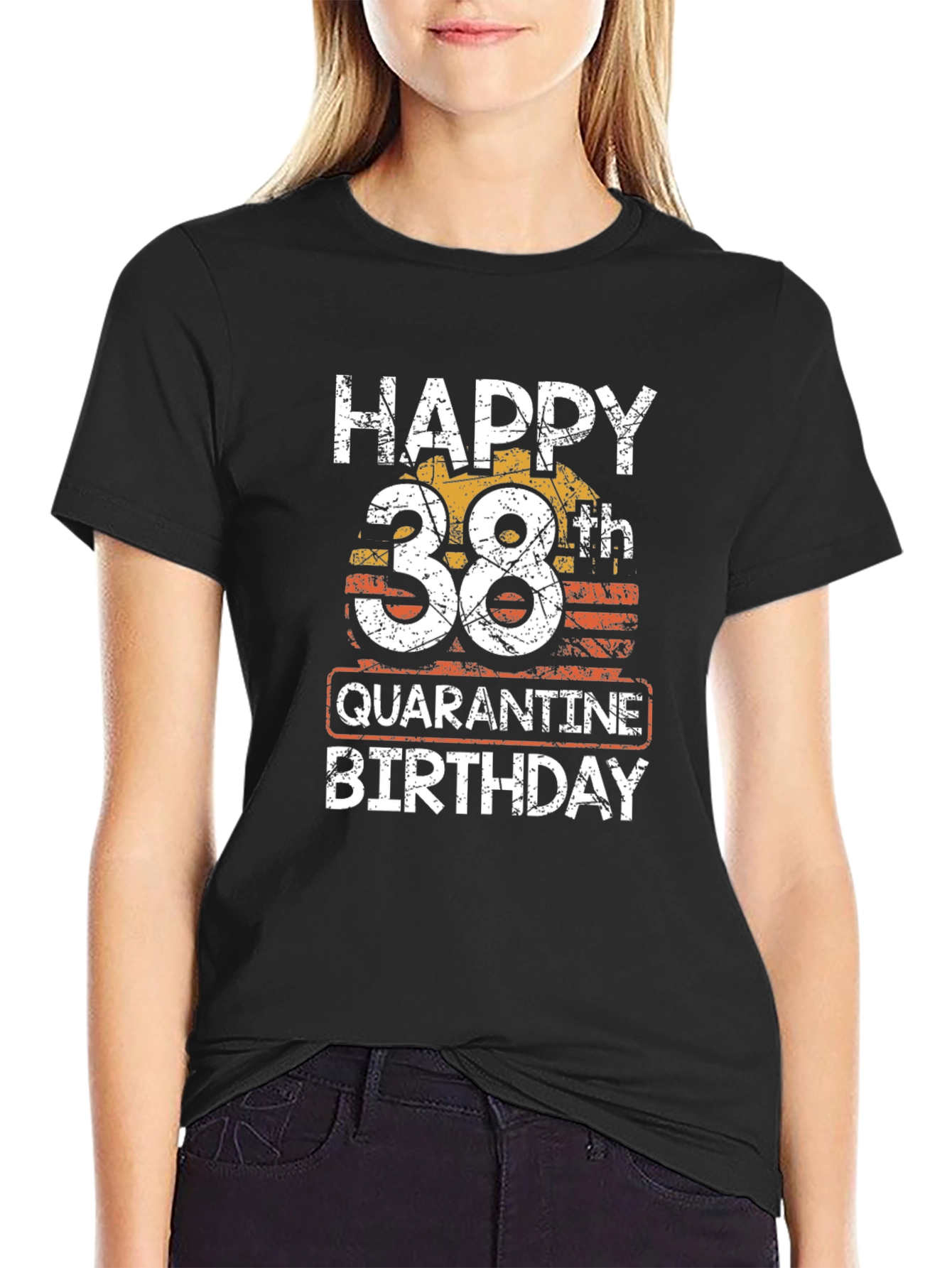 Black Happy 38th Quarantine Birthday Black T-Shirt view 2