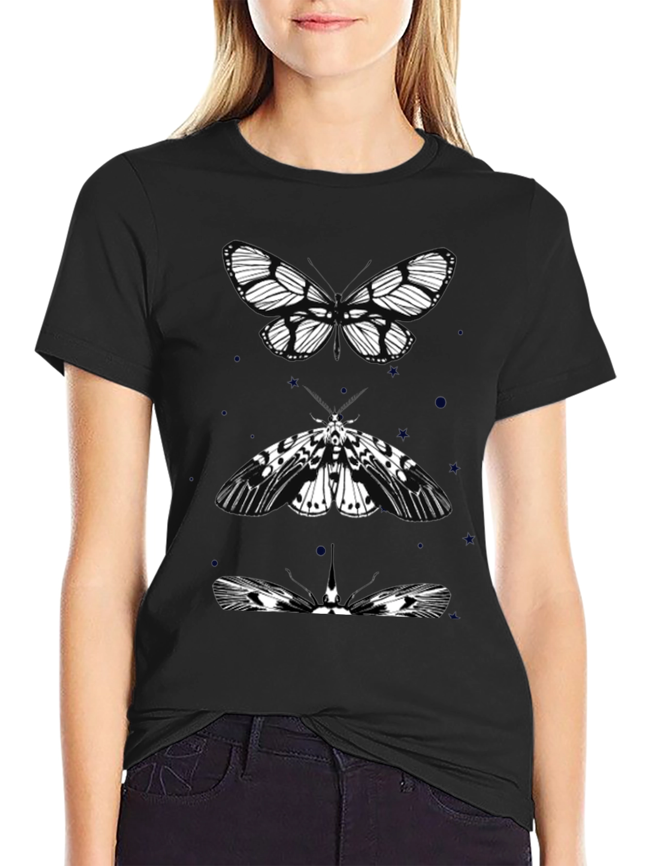 Black Butterfly & Moth Graphic Tee - Black Cotton Blend view 2