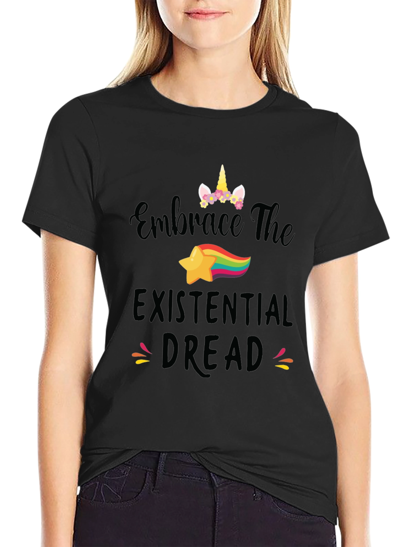 Black Embrace Existential Dread Unicorn Graphic Tee view 2