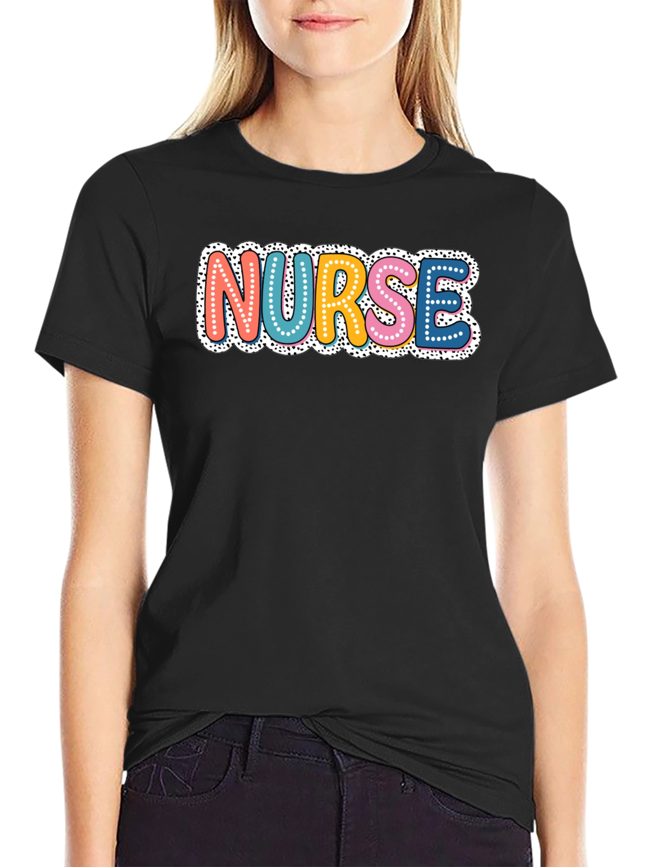 Black Colorful Nurse T-Shirt - Novelty Graphic Tee view 2