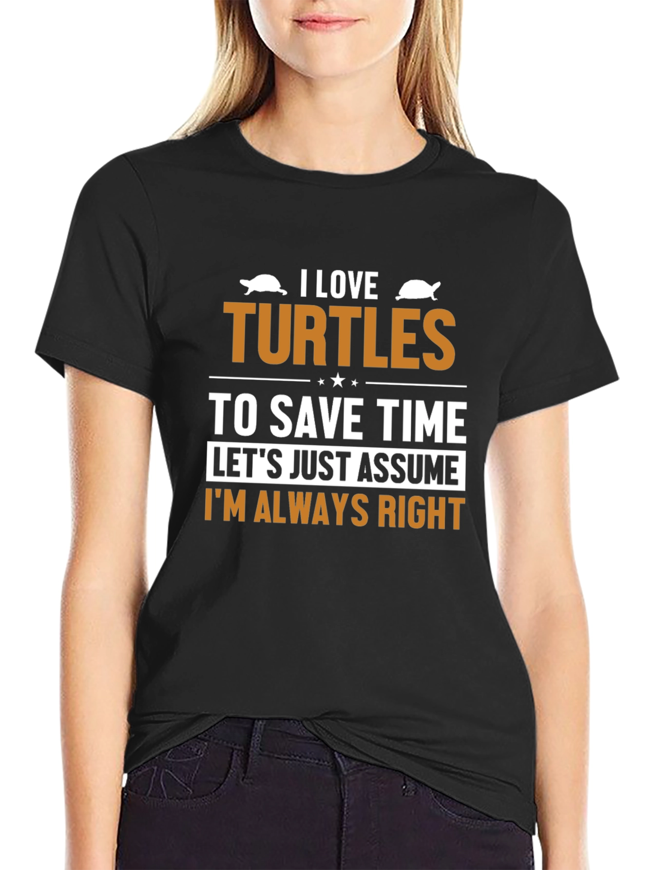 Black I Love Turtles Funny Sarcastic T-Shirt view 2