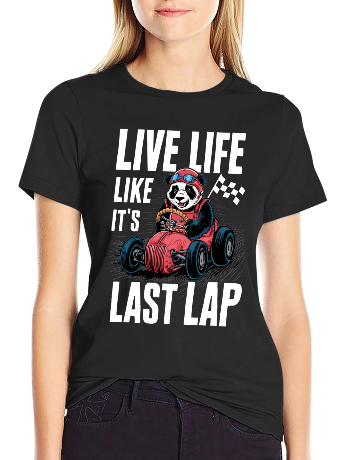 Black Live Life Last Lap Panda Tee view 2