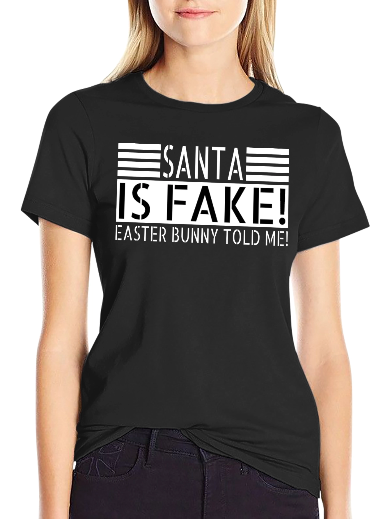 Black Santa is Fake! Easter Bunny T-Shirt view 2