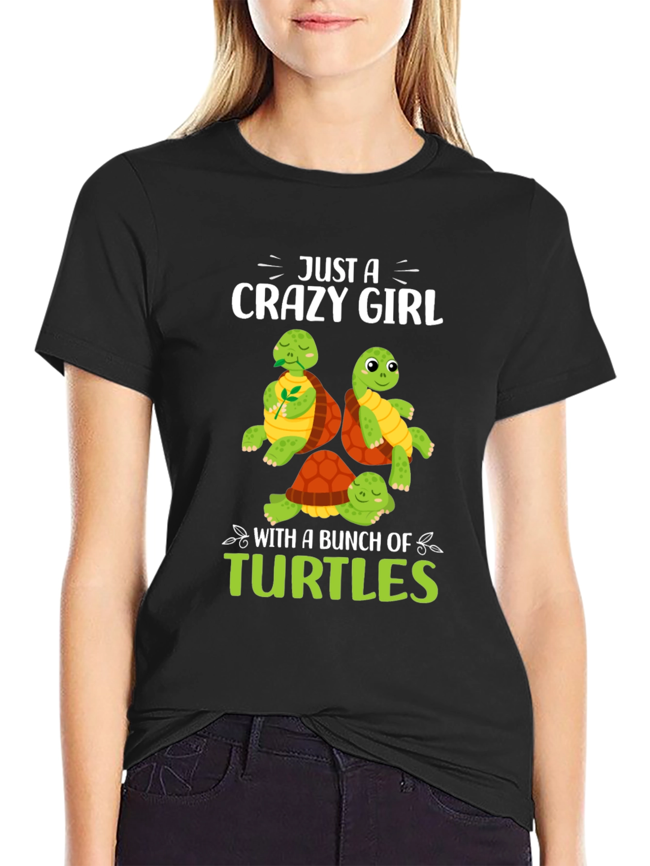 Black Crazy Girl Turtles Graphic Tee view 2