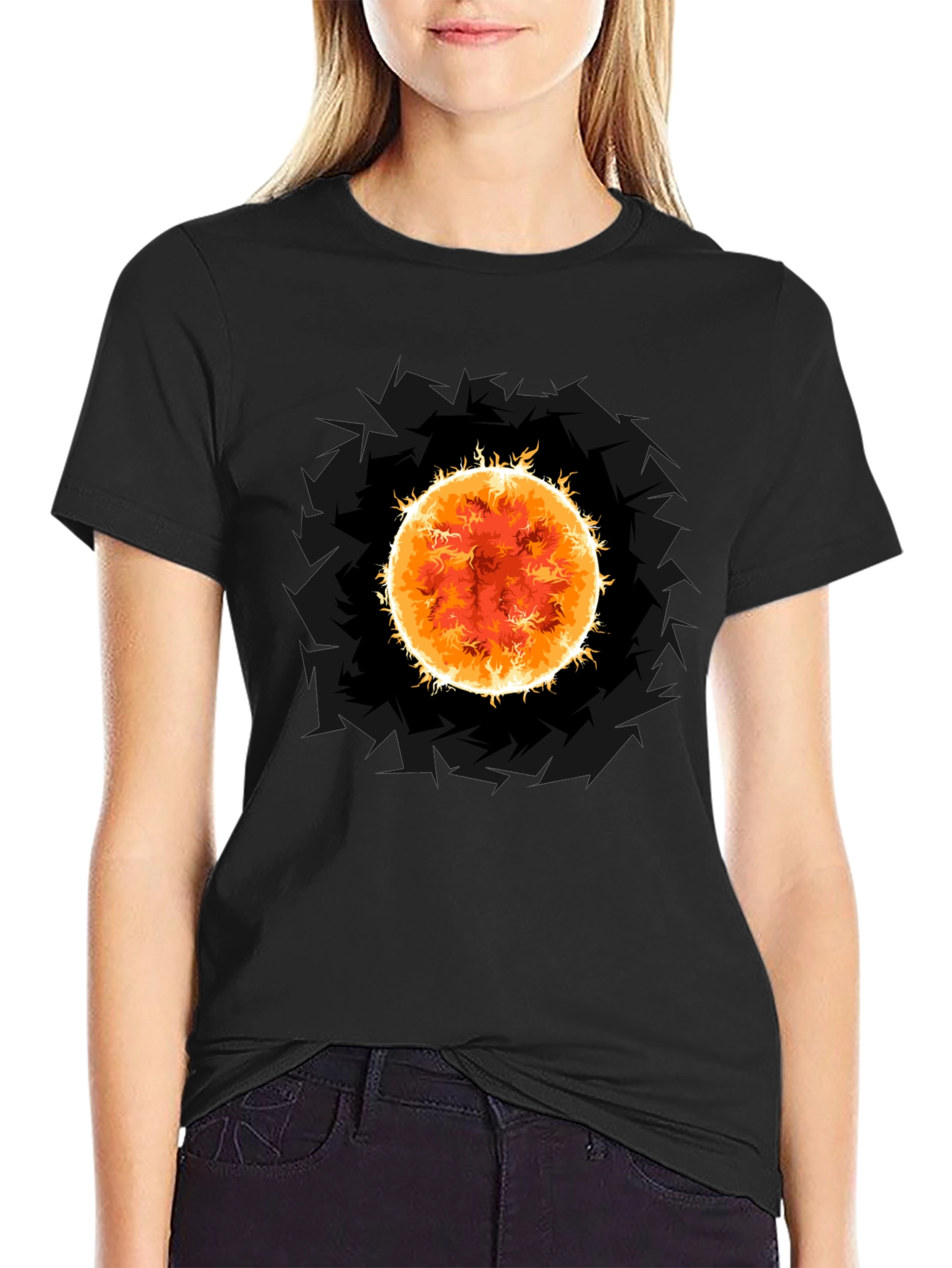 Black Solar Flare Graphic Tee - Premium Black Cotton T-Shirt view 2