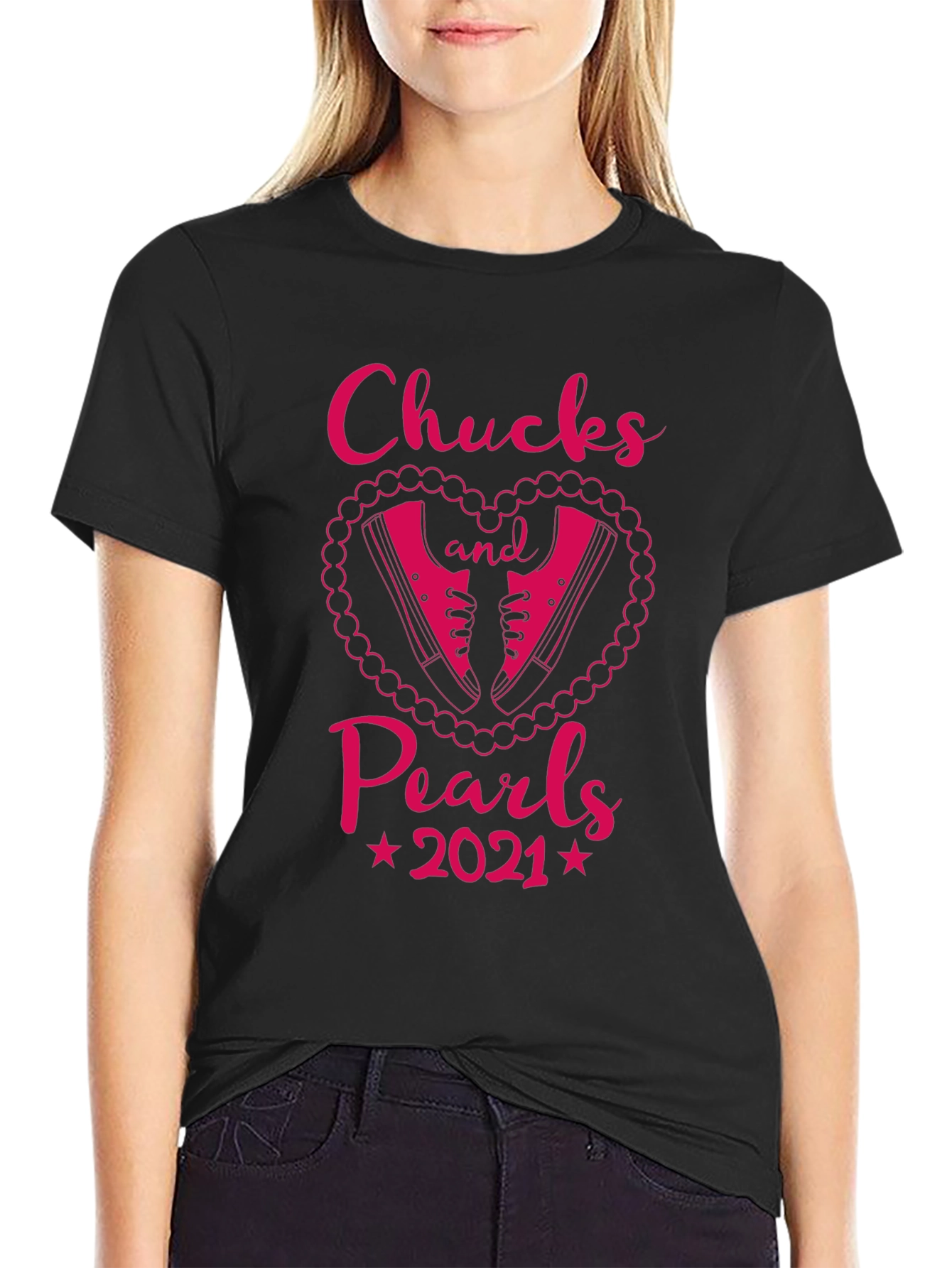 Black Chucks and Pearls 2021 Graphic T-Shirt view 2