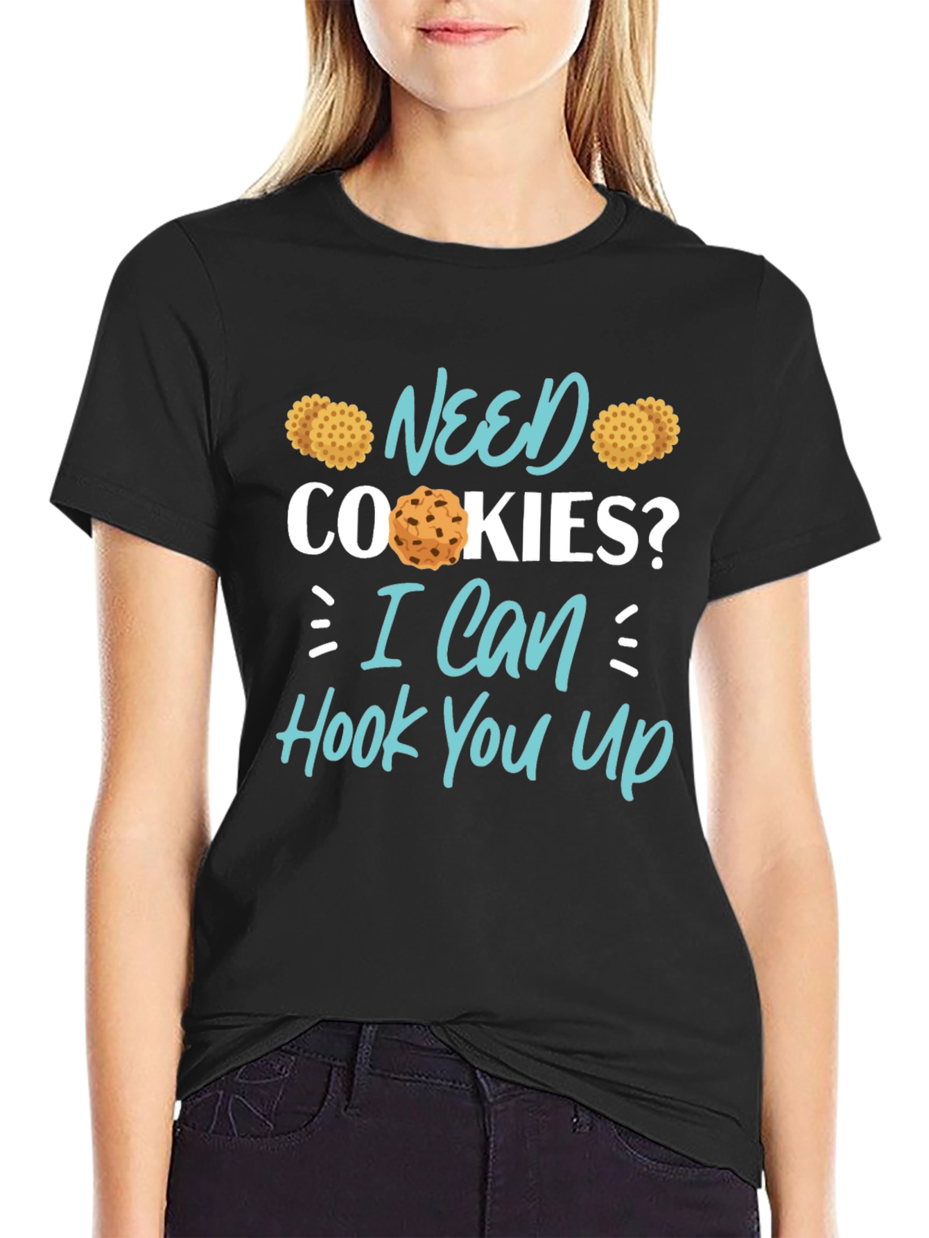 Black Need Cookies? Black Cotton Graphic T-Shirt view 2