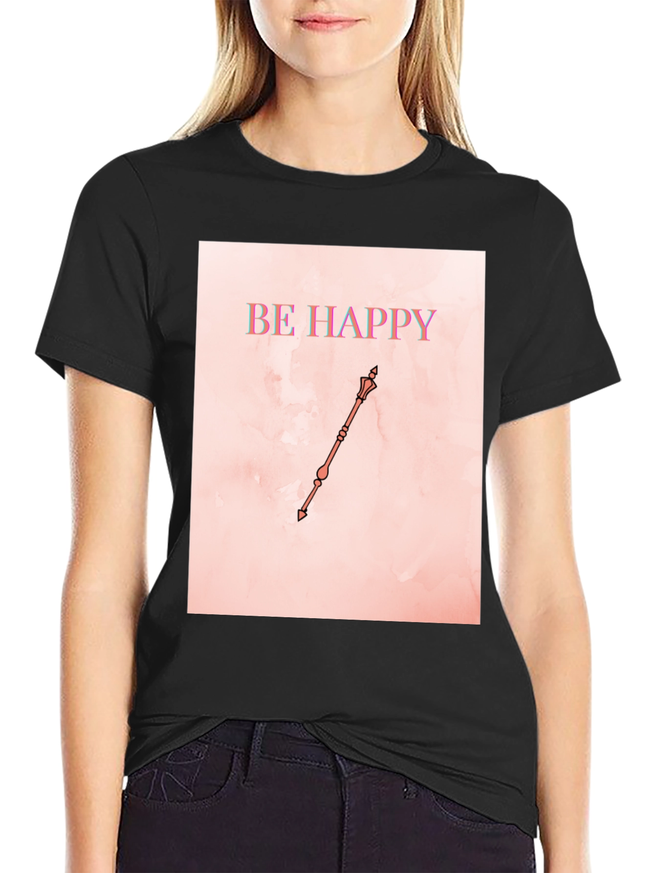 Black Be Happy Graphic T-Shirt view 2