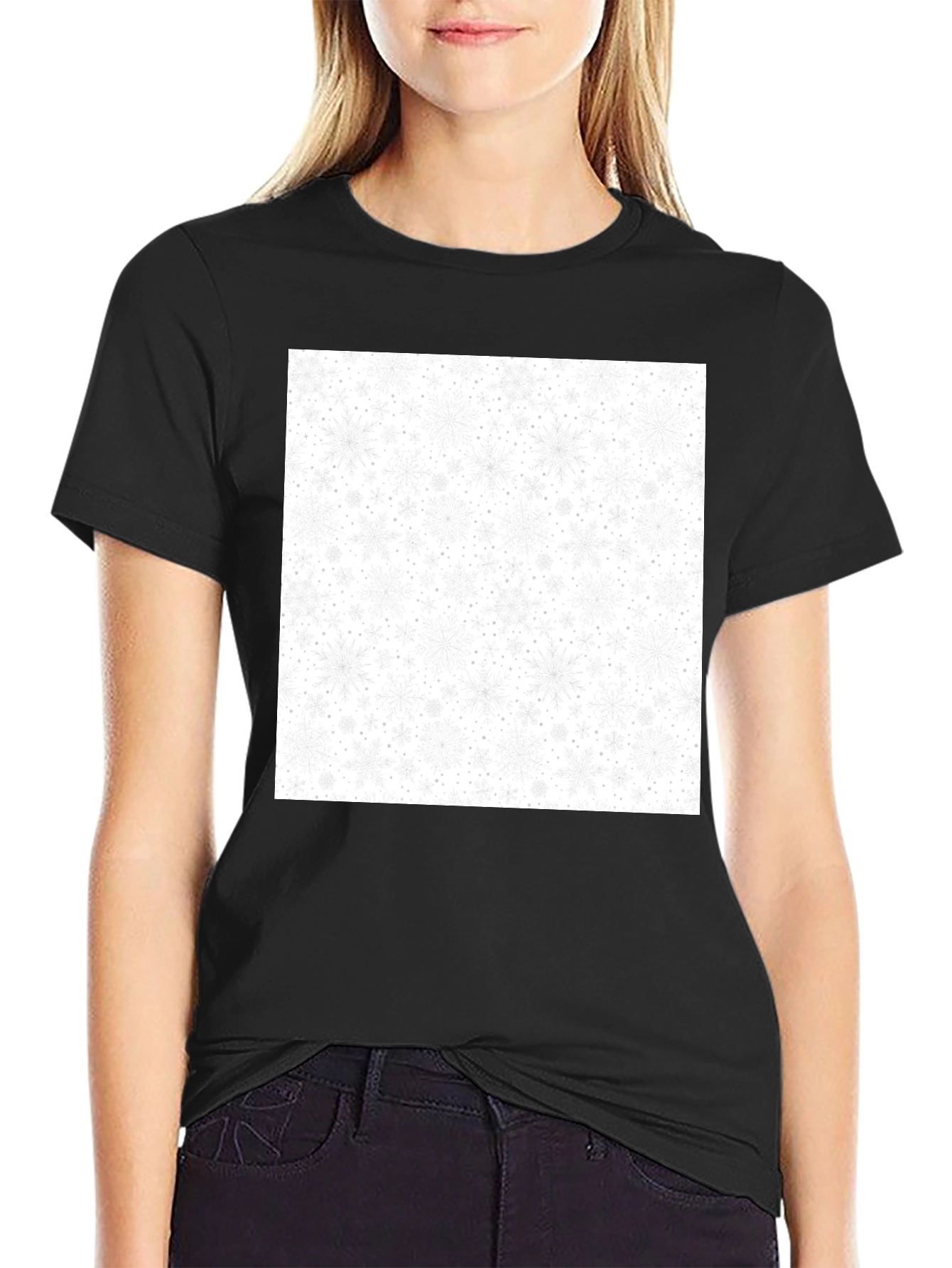 Black Snowflake Pattern T-Shirt - Festive Winter Style view 2