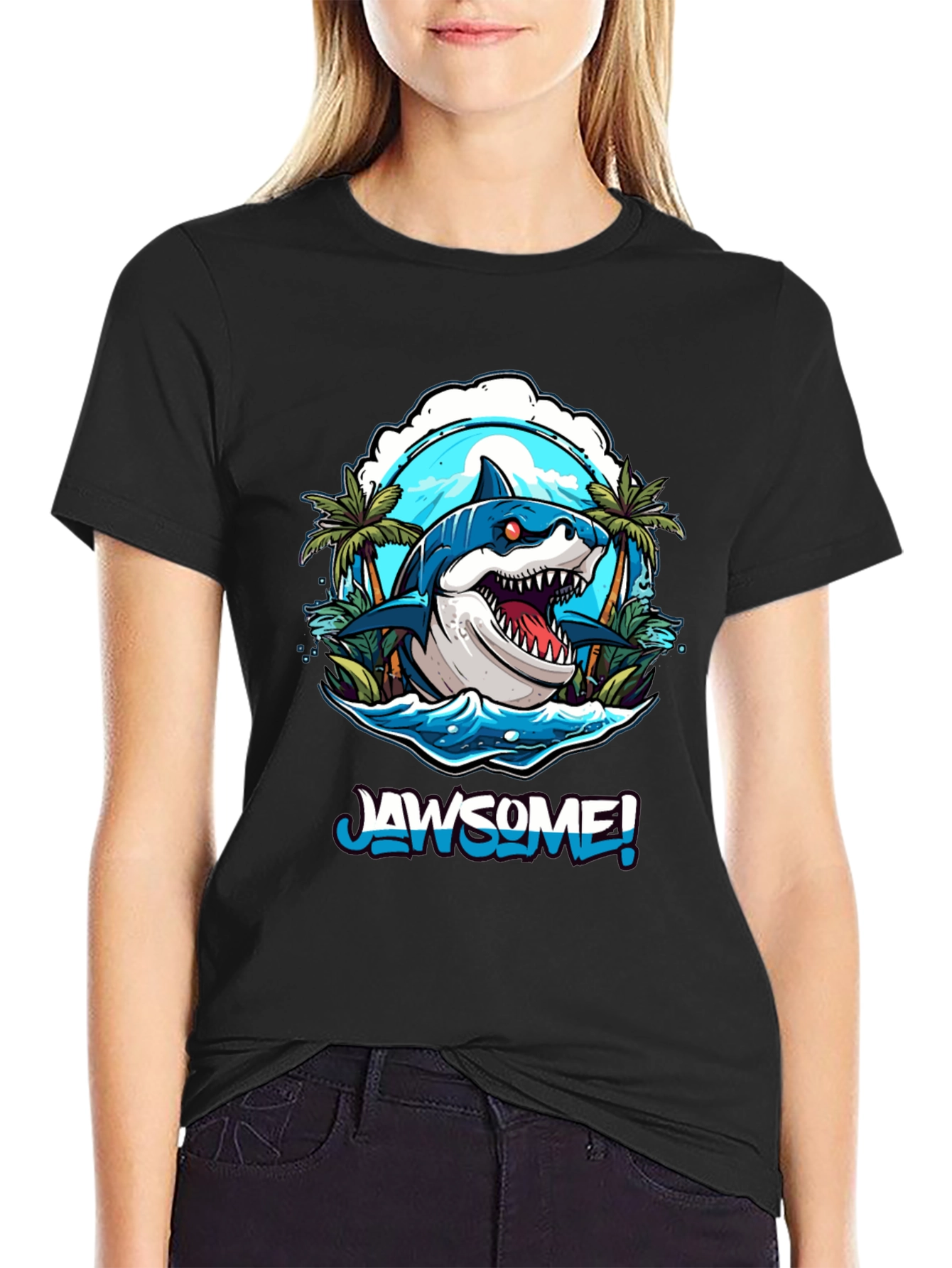 Black Jawsome Shark Graphic Tee - Men's Black T-Shirt view 2
