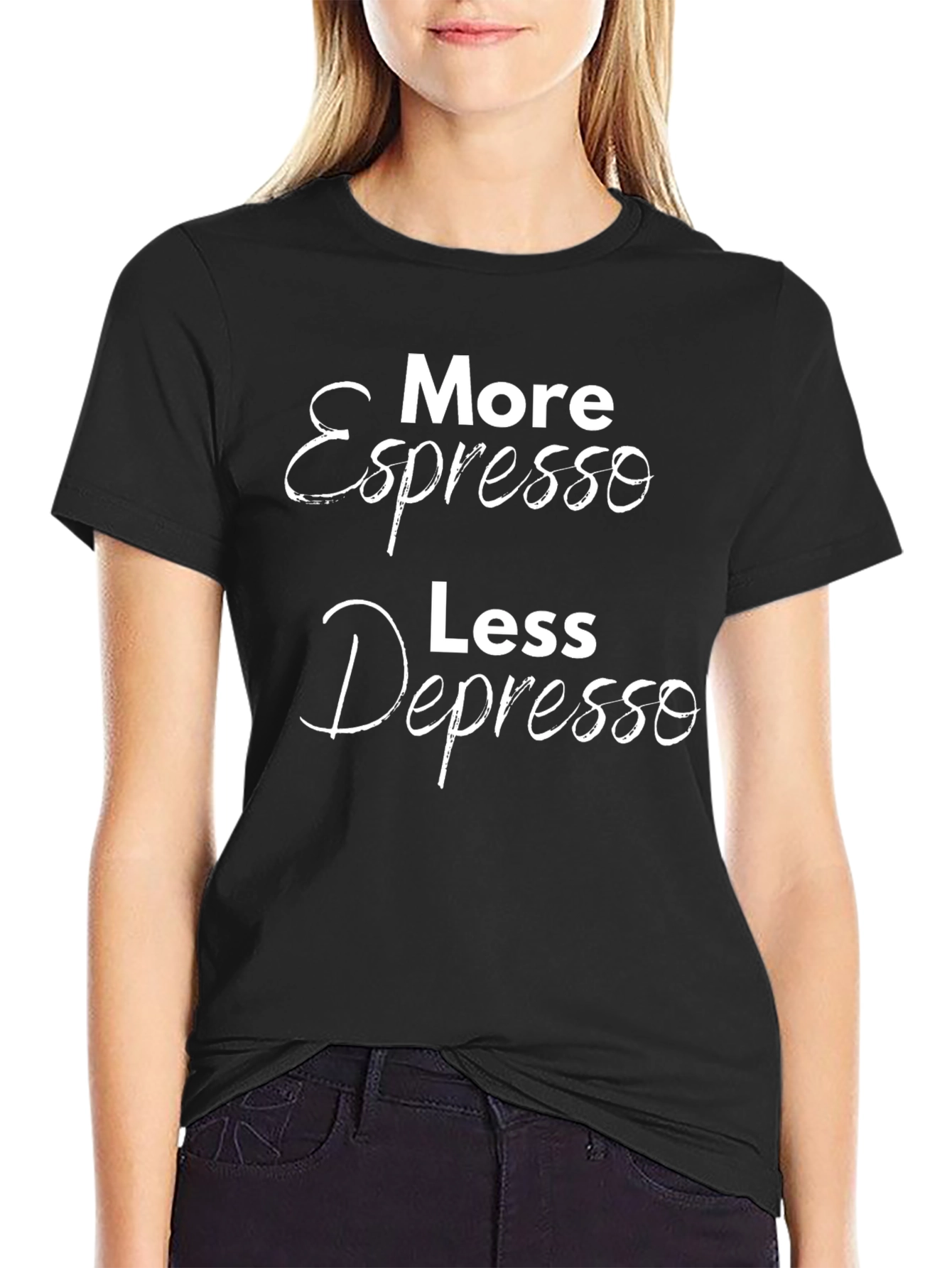 Black More Espresso Less Depresso Black T-Shirt view 2