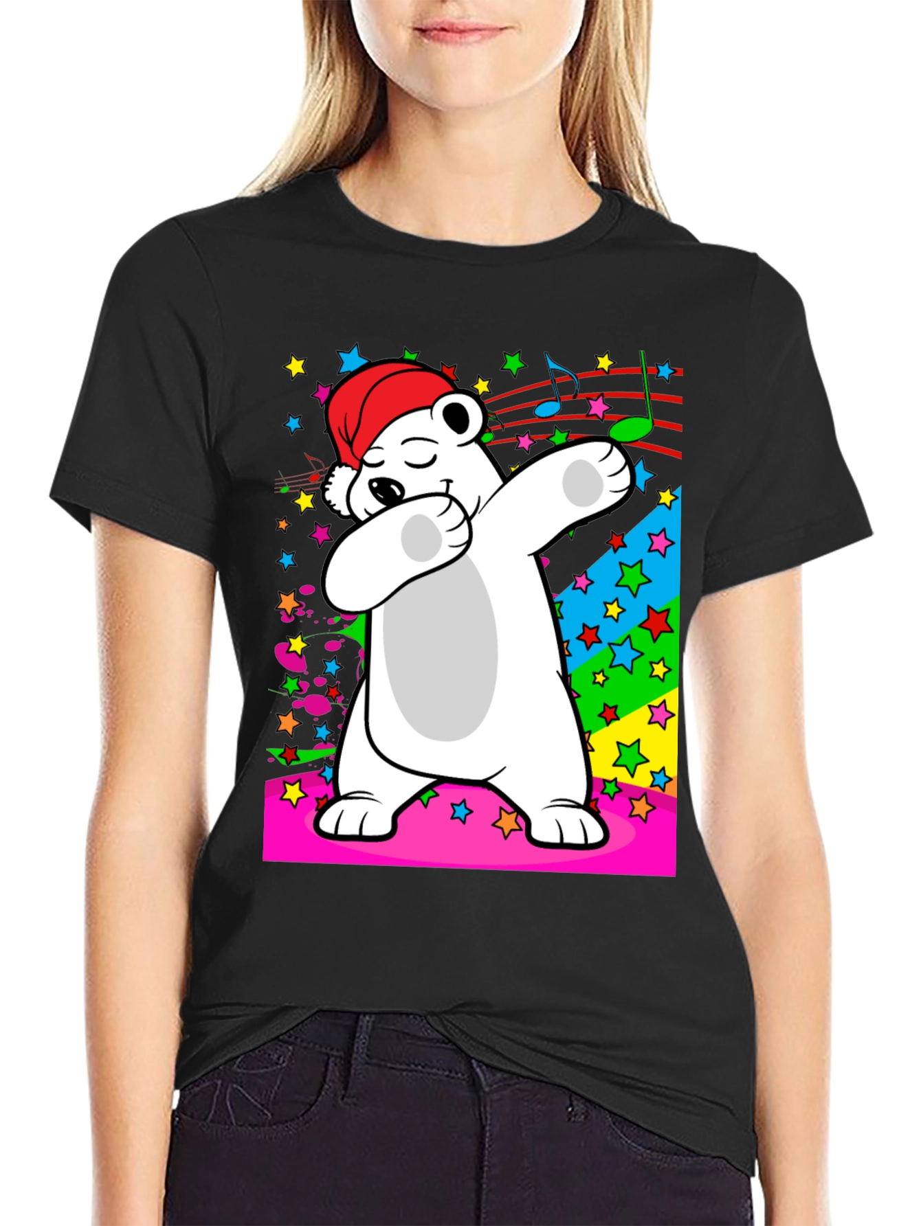 Black Dabbing Polar Bear T-Shirt - Fun Graphic Tee view 2