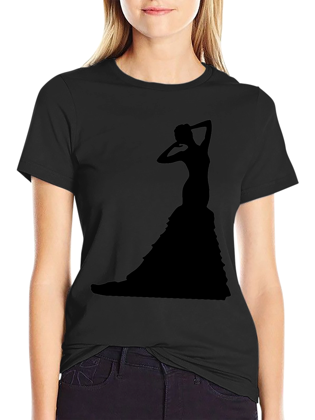 Black Elegant Silhouette Graphic T-Shirt - Black view 2