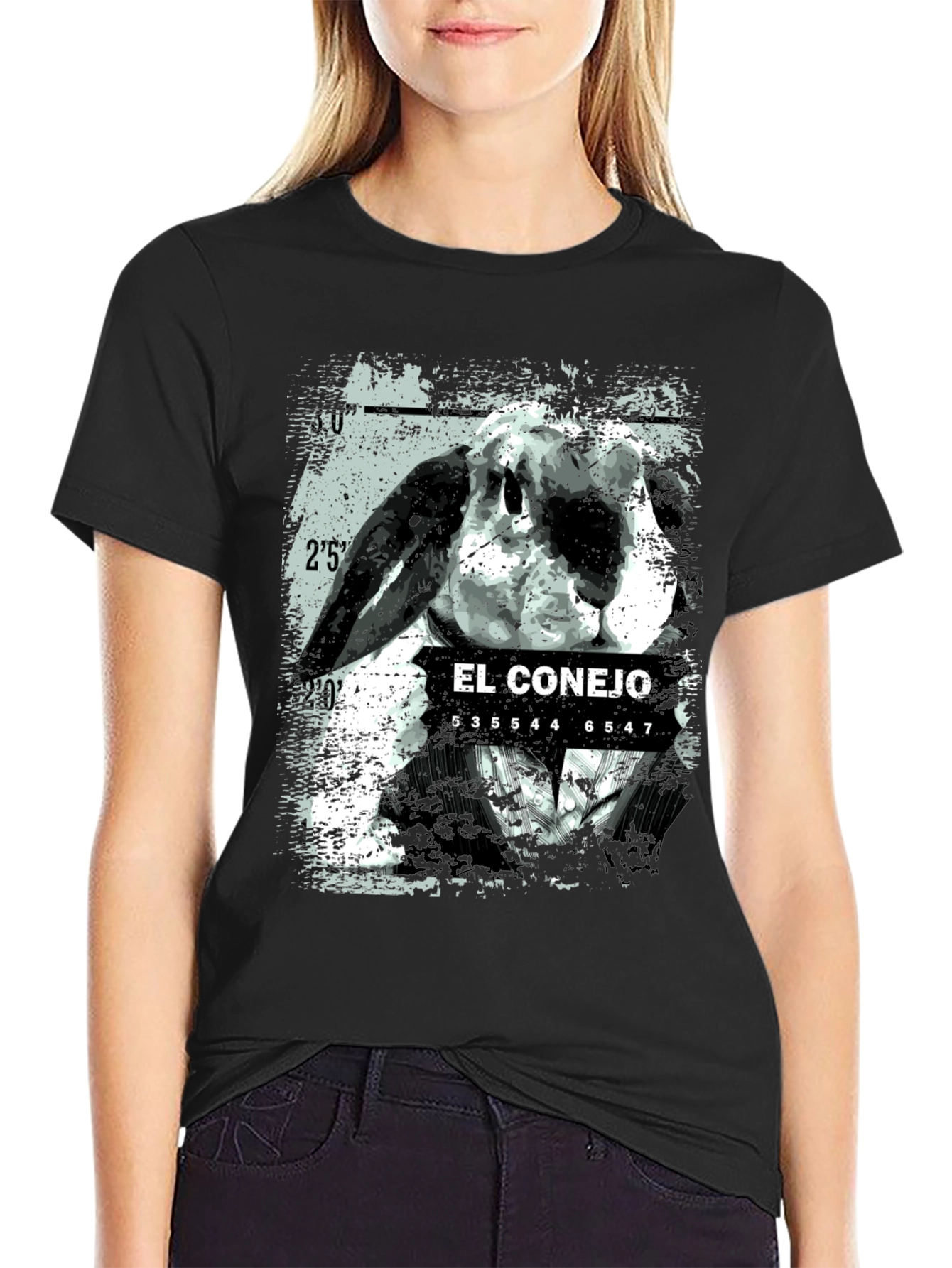 Black El Conejo Graphic T-Shirt - Black Cotton Tee view 2