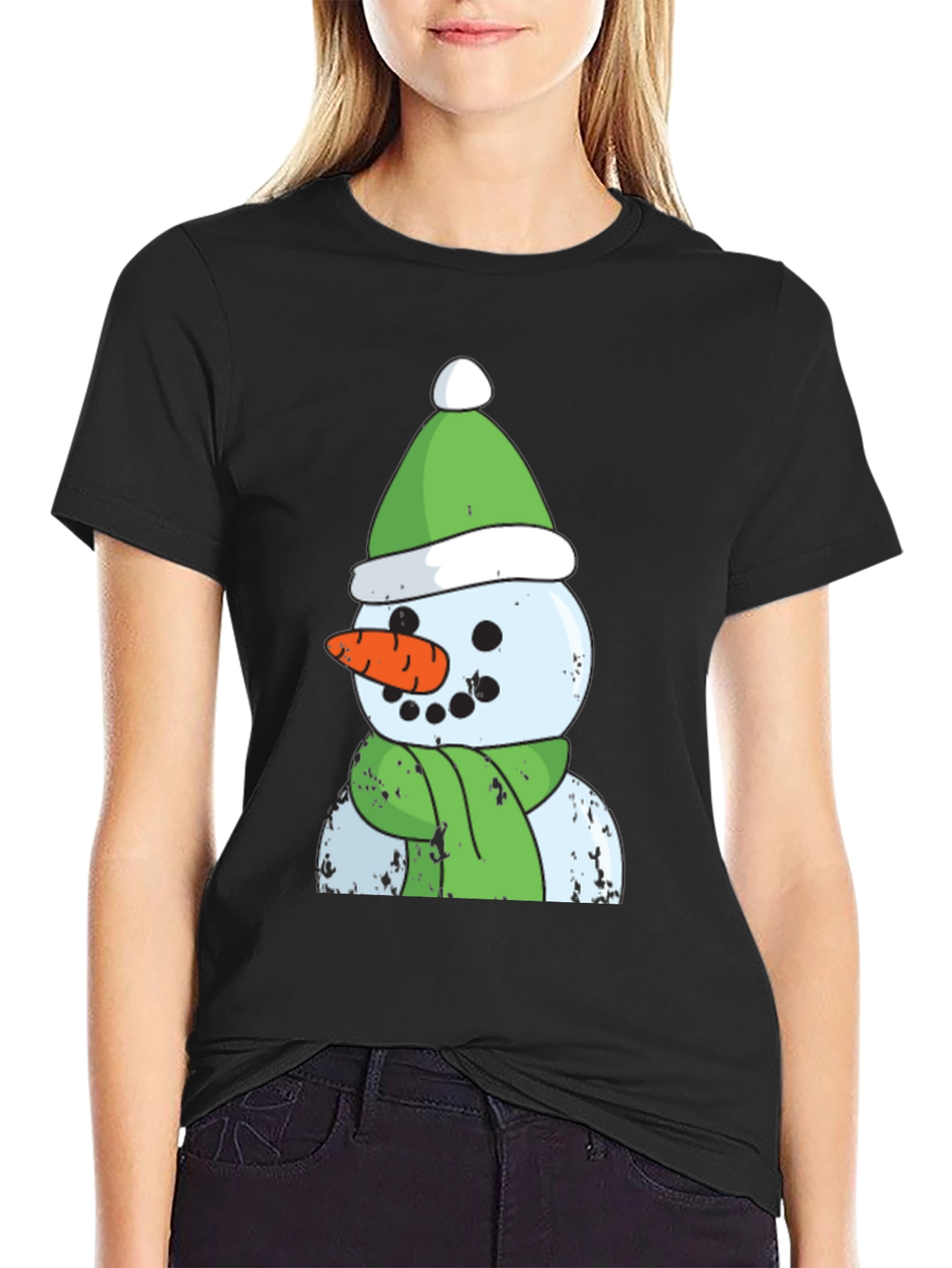 Black Snowman Graphic Tee - Festive Holiday Apparel view 2