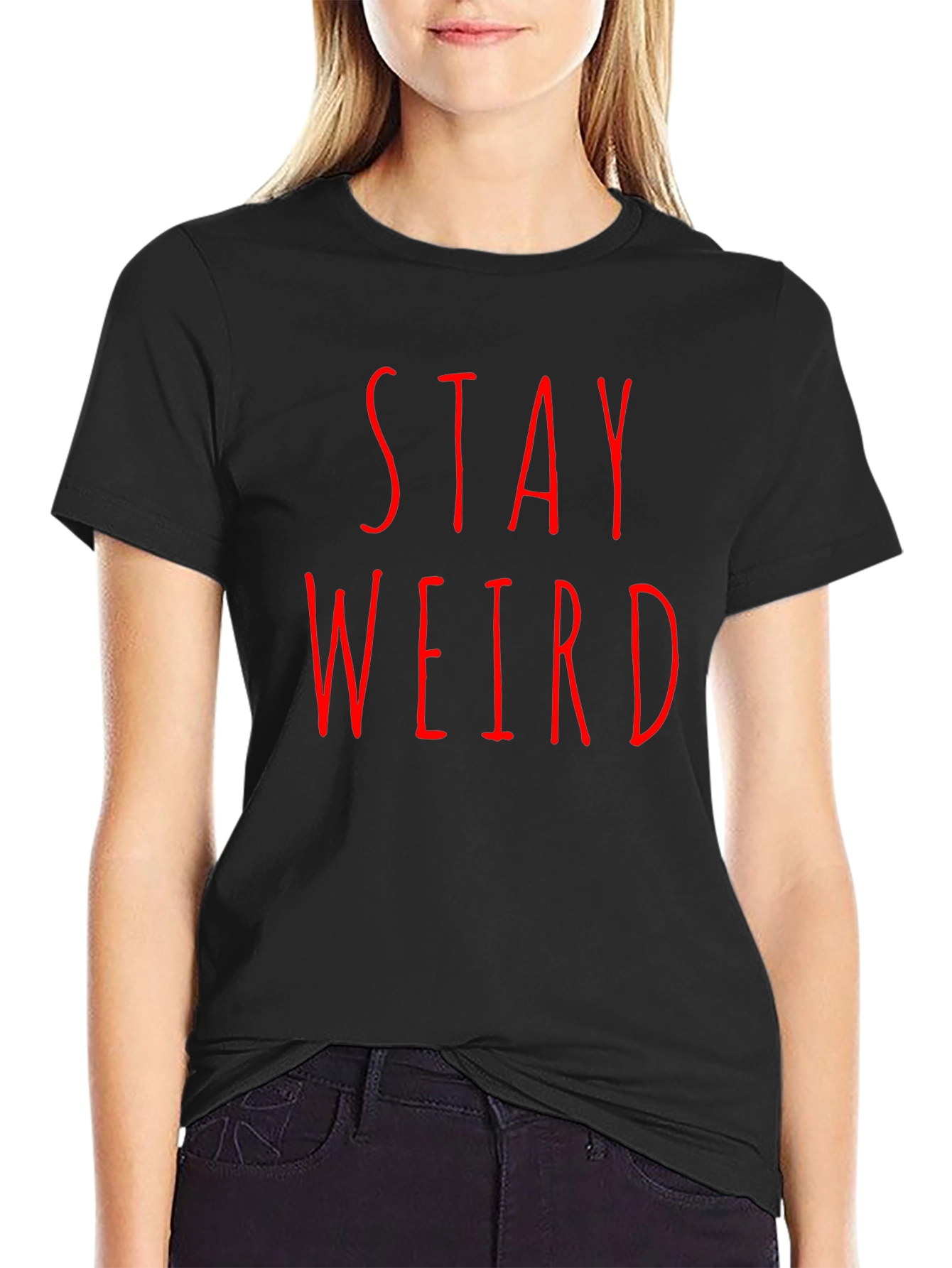 Black Stay Weird Black Tee - Edgy Graphic T-Shirt view 2